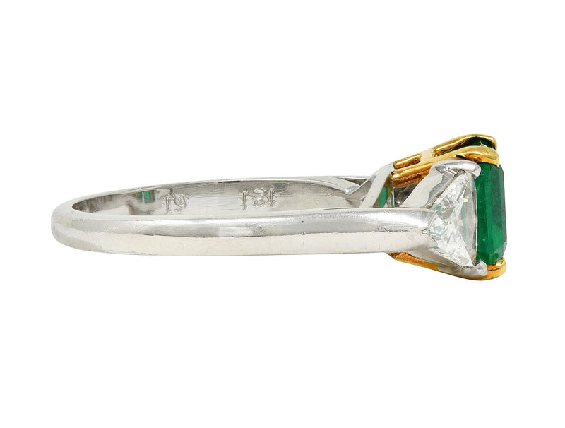 Mid-Century 1.60 CTW Colombian Emerald Diamond Platinum 18 Karat Gold Ring GIA
