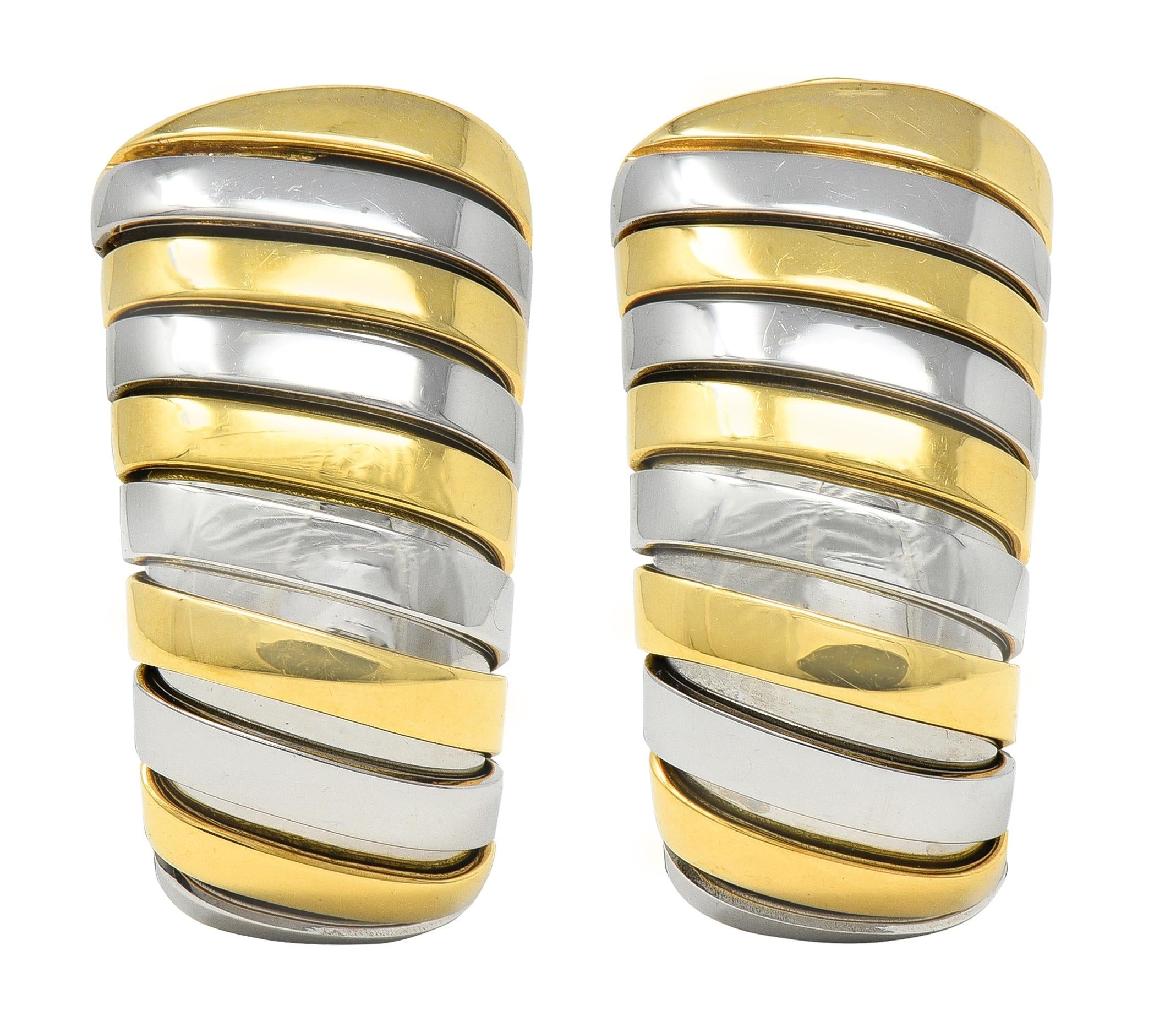 Bulgari 1990 Stainless Steel 18K Gold Vintage Serpenti J-Hoop Ear-Clip Earrings