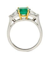 Mid-Century 1.60 CTW Colombian Emerald Diamond Platinum 18 Karat Gold Ring GIA
