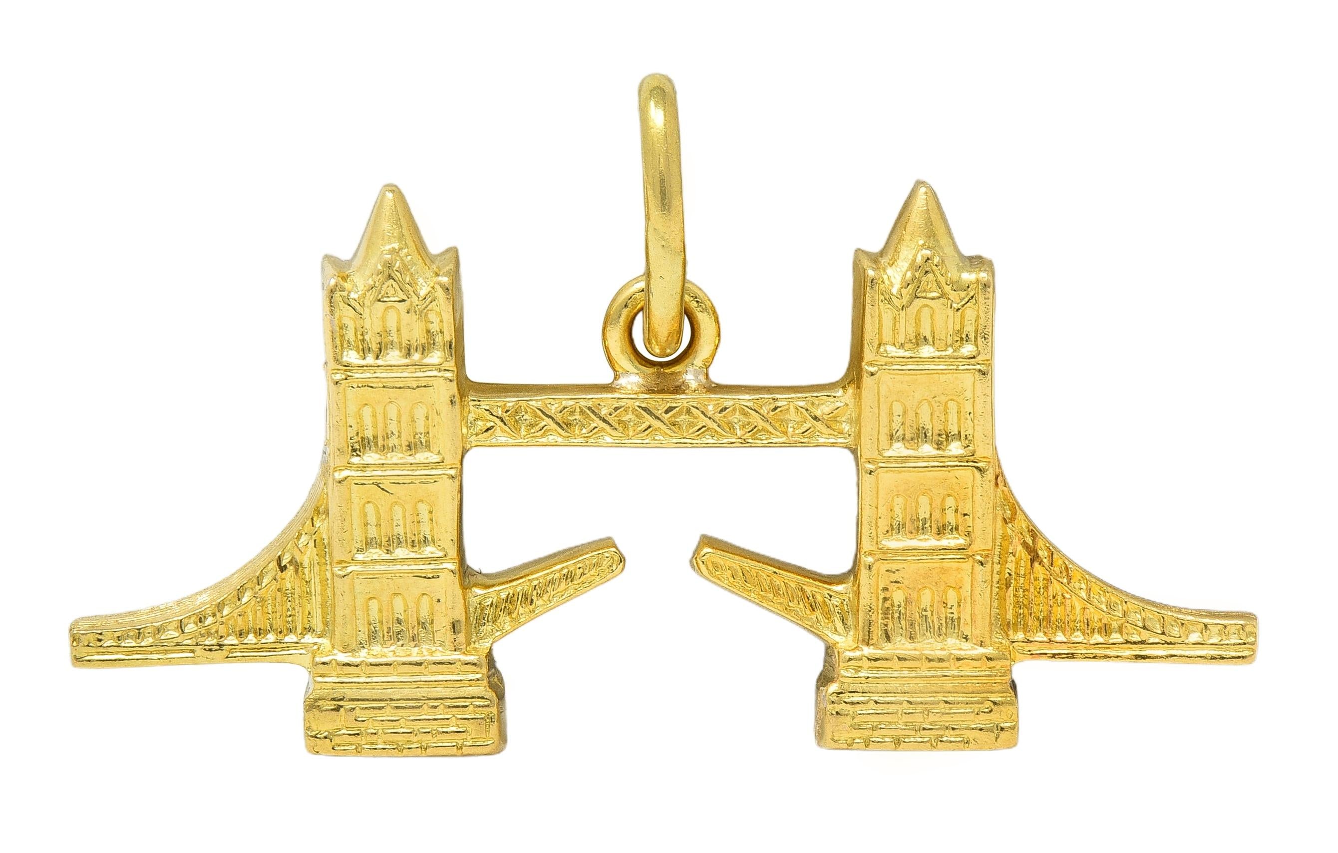 1960's 18 Karat Yellow Gold Vintage Tower Bridge Pendant Charm