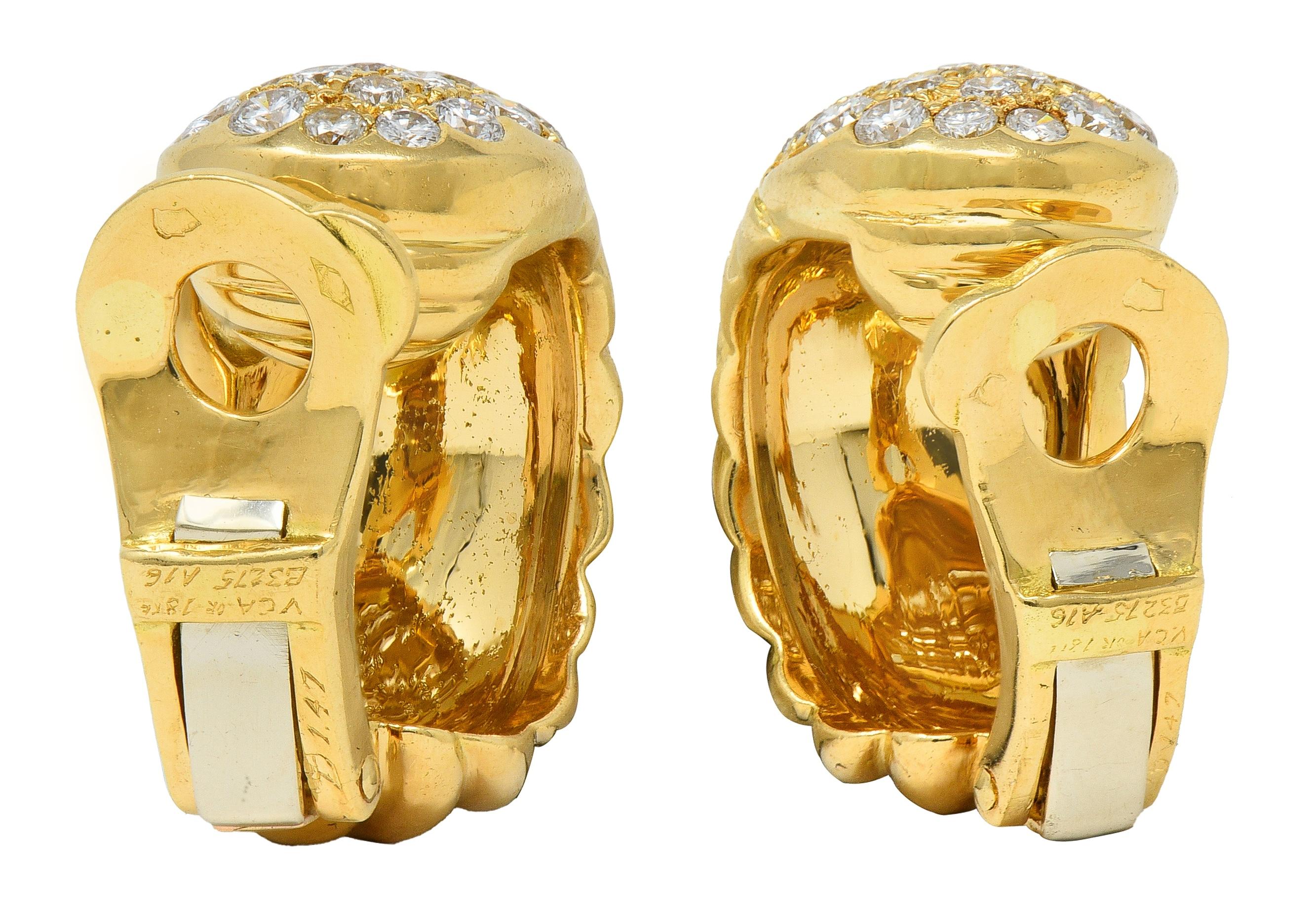 Van Cleef & Arpels French 1980's Diamond 18K Gold J-Hoop Ear-Clip Earrings