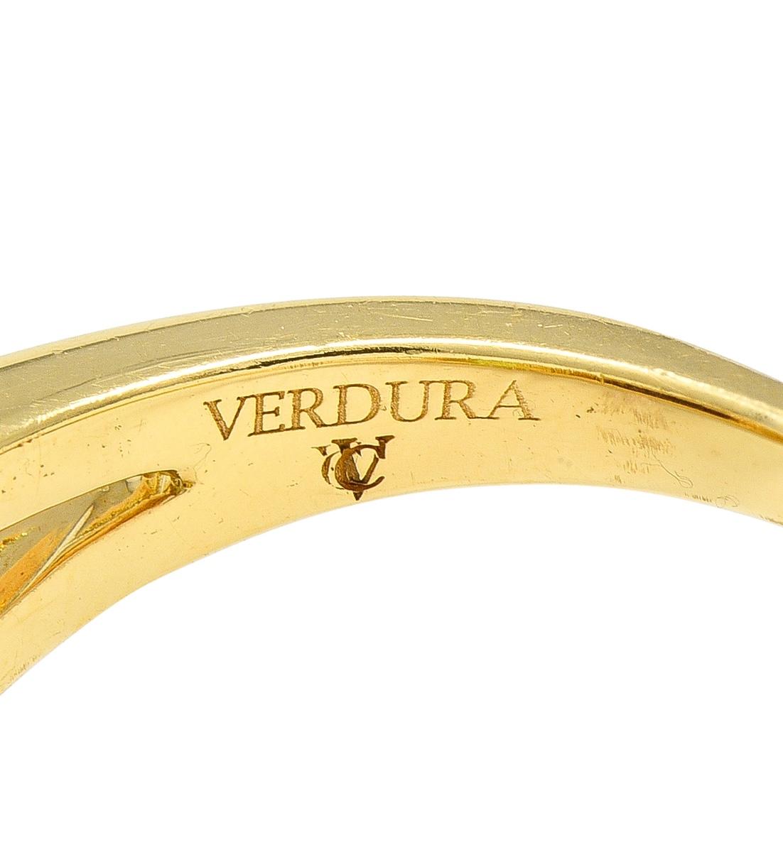 Verdura 1990's Amethyst Peridot 18 Karat Yellow Gold Vintage Three Stone Ring