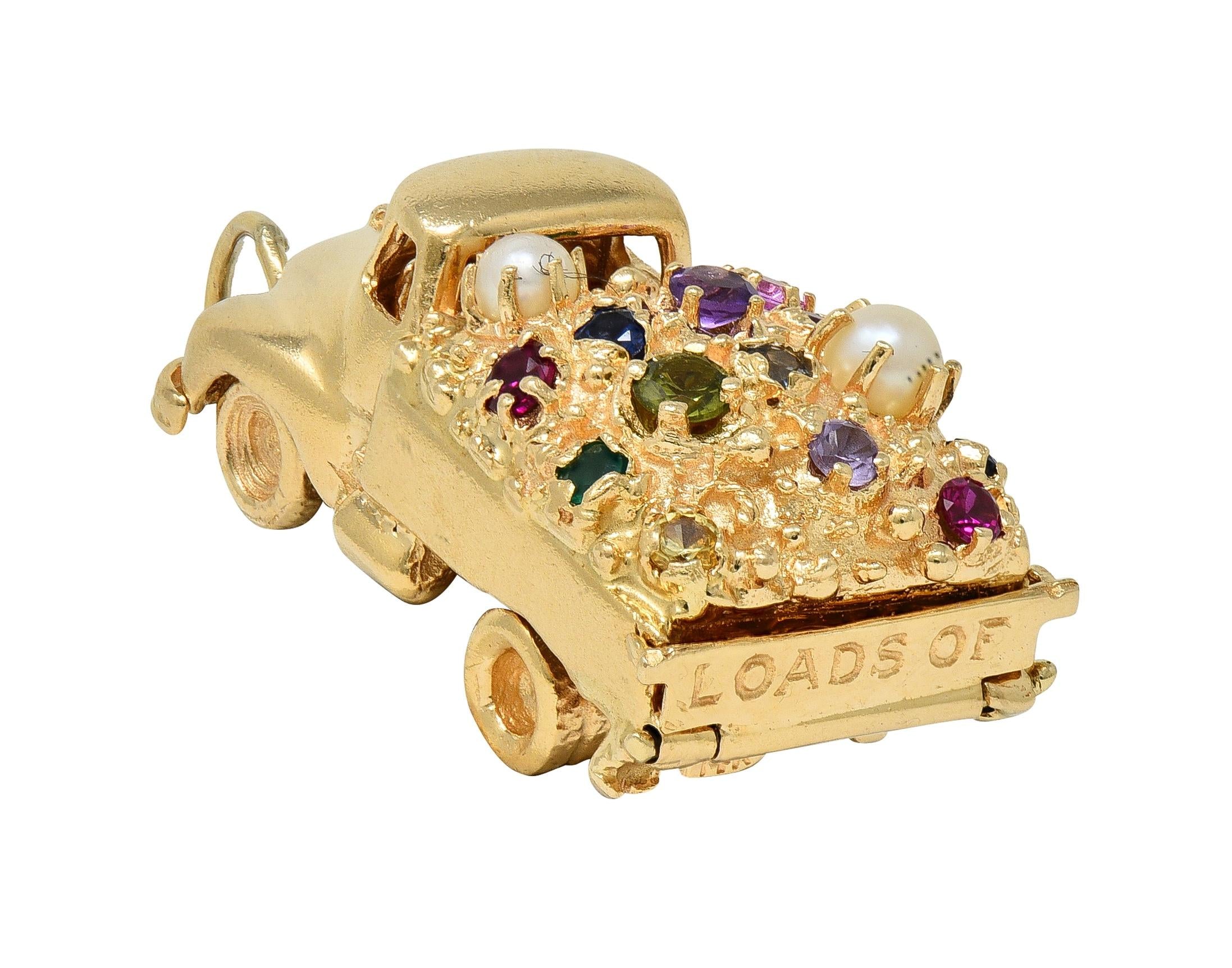 1960's Multi-Gem 14K Yellow Gold Vintage Loads-of-Love Truck Pendant Charm