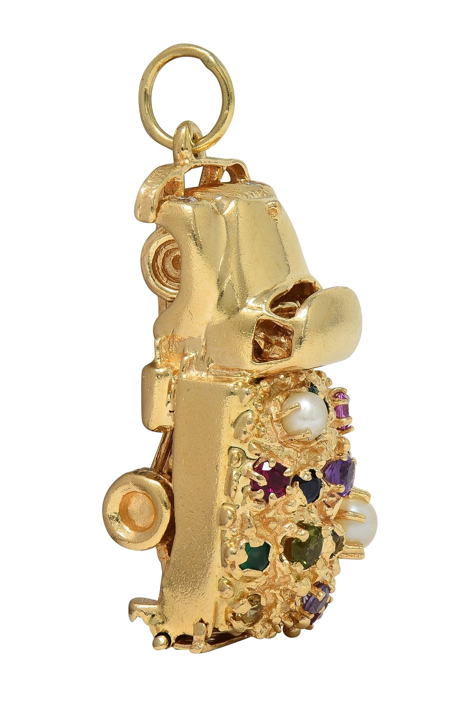 1960's Multi-Gem 14K Yellow Gold Vintage Loads-of-Love Truck Pendant Charm