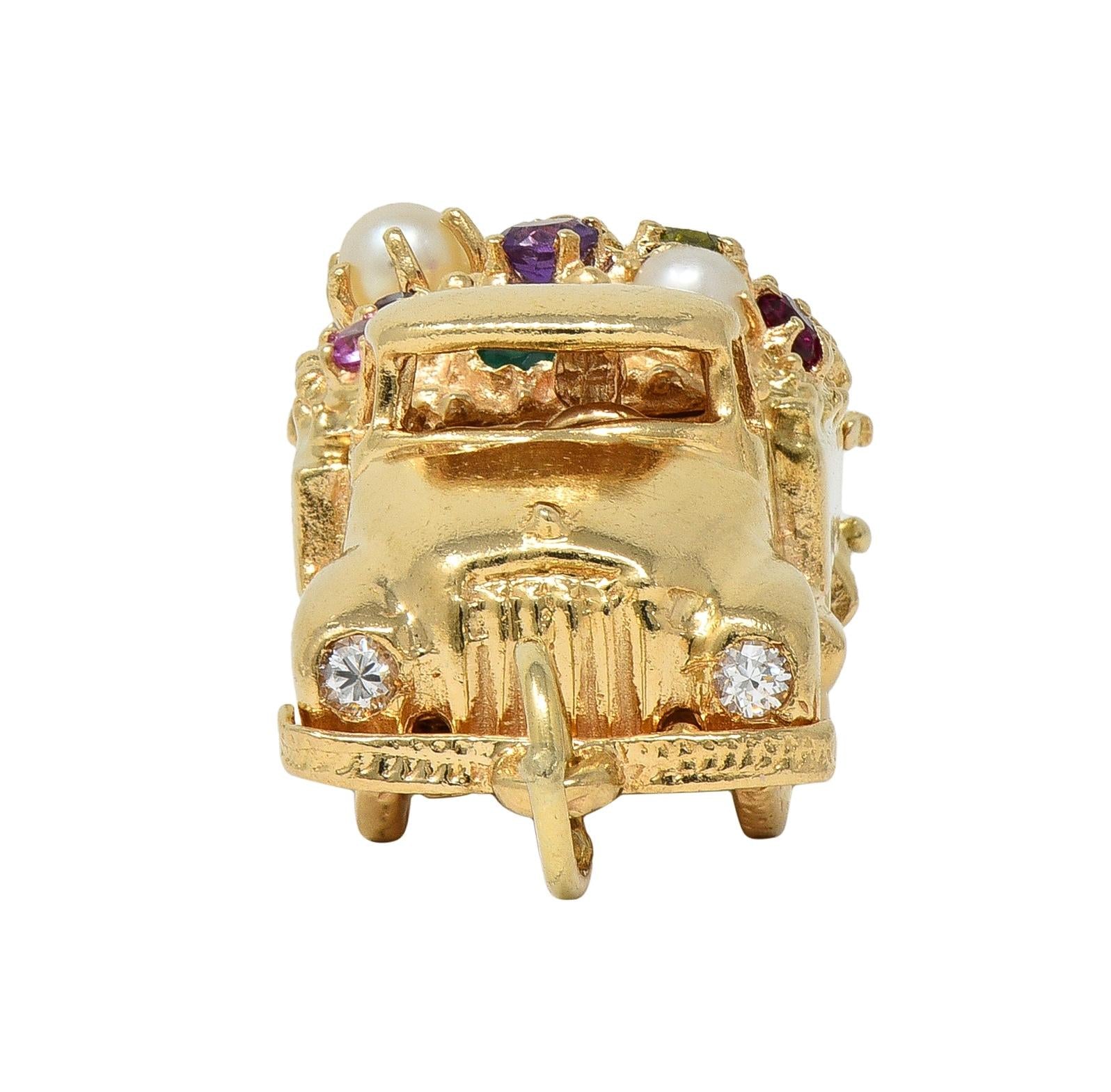 1960's Multi-Gem 14K Yellow Gold Vintage Loads-of-Love Truck Pendant Charm