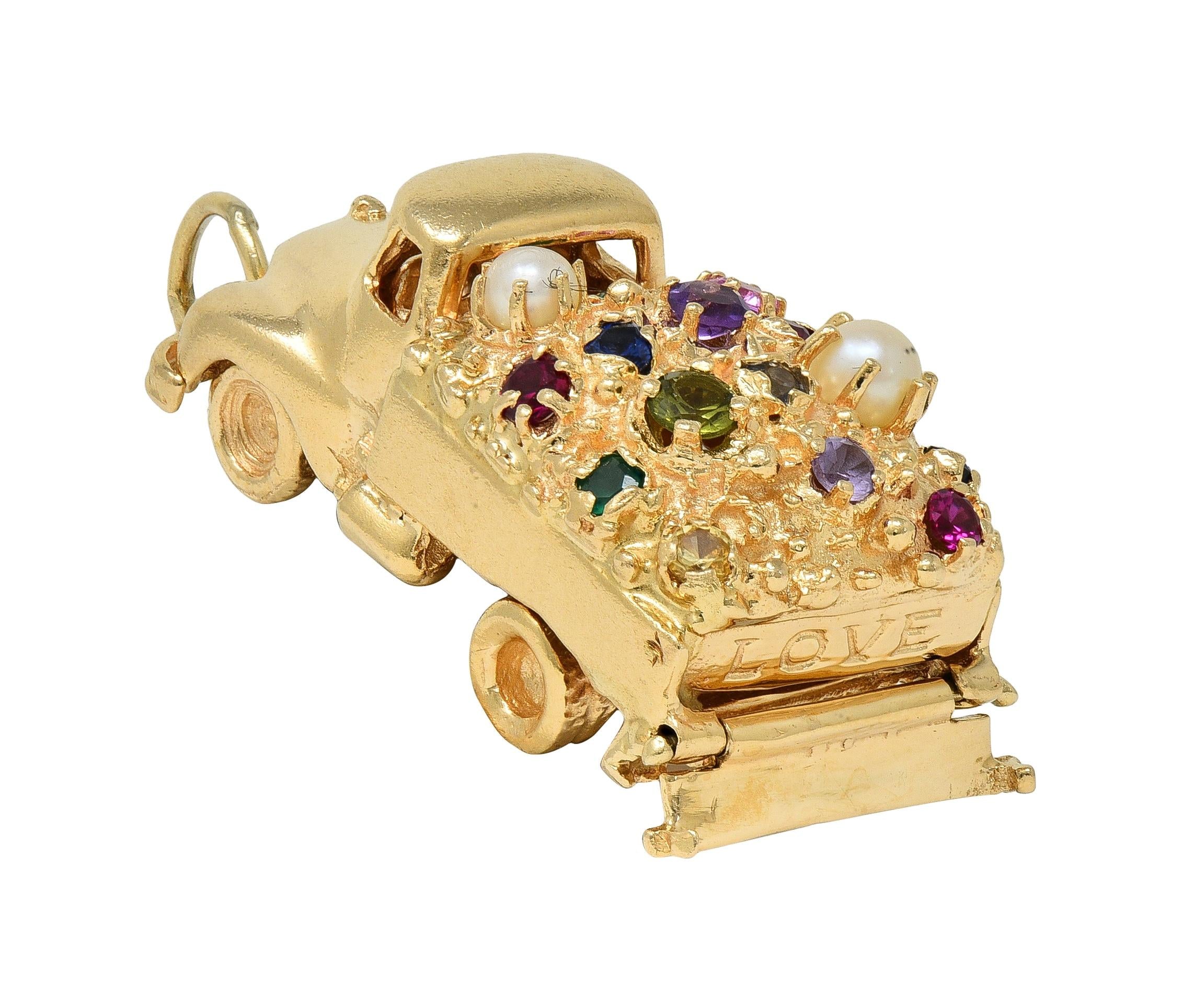 1960's Multi-Gem 14K Yellow Gold Vintage Loads-of-Love Truck Pendant Charm