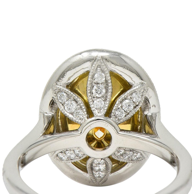 Contemporary 2.72 CTW Yellow Diamond Platinum 18 Karat Gold Halo Ring GIA