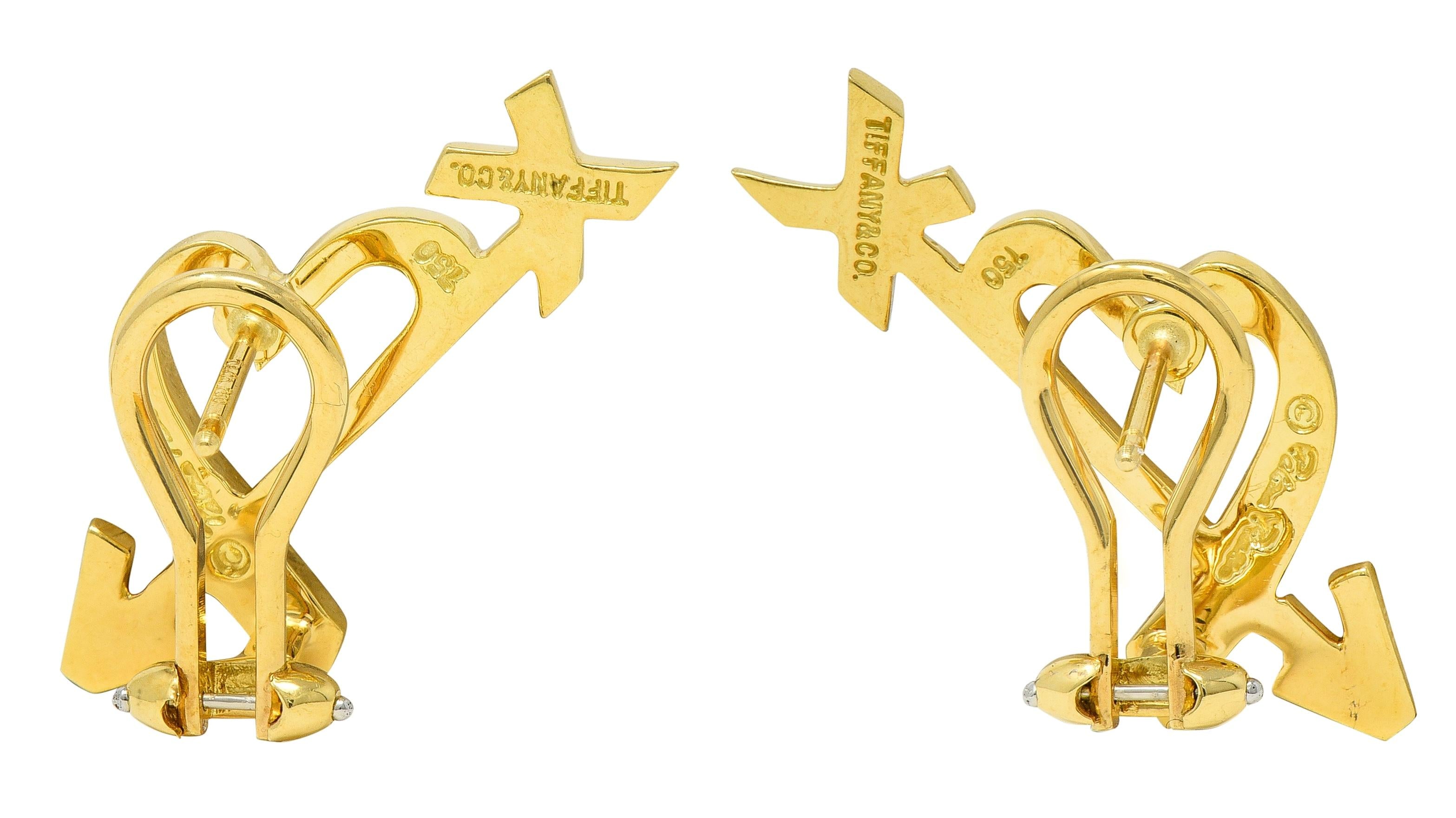 Paloma Picasso Tiffany & Co. 1990's 18K Gold Vintage Loving Heart Arrow Earrings