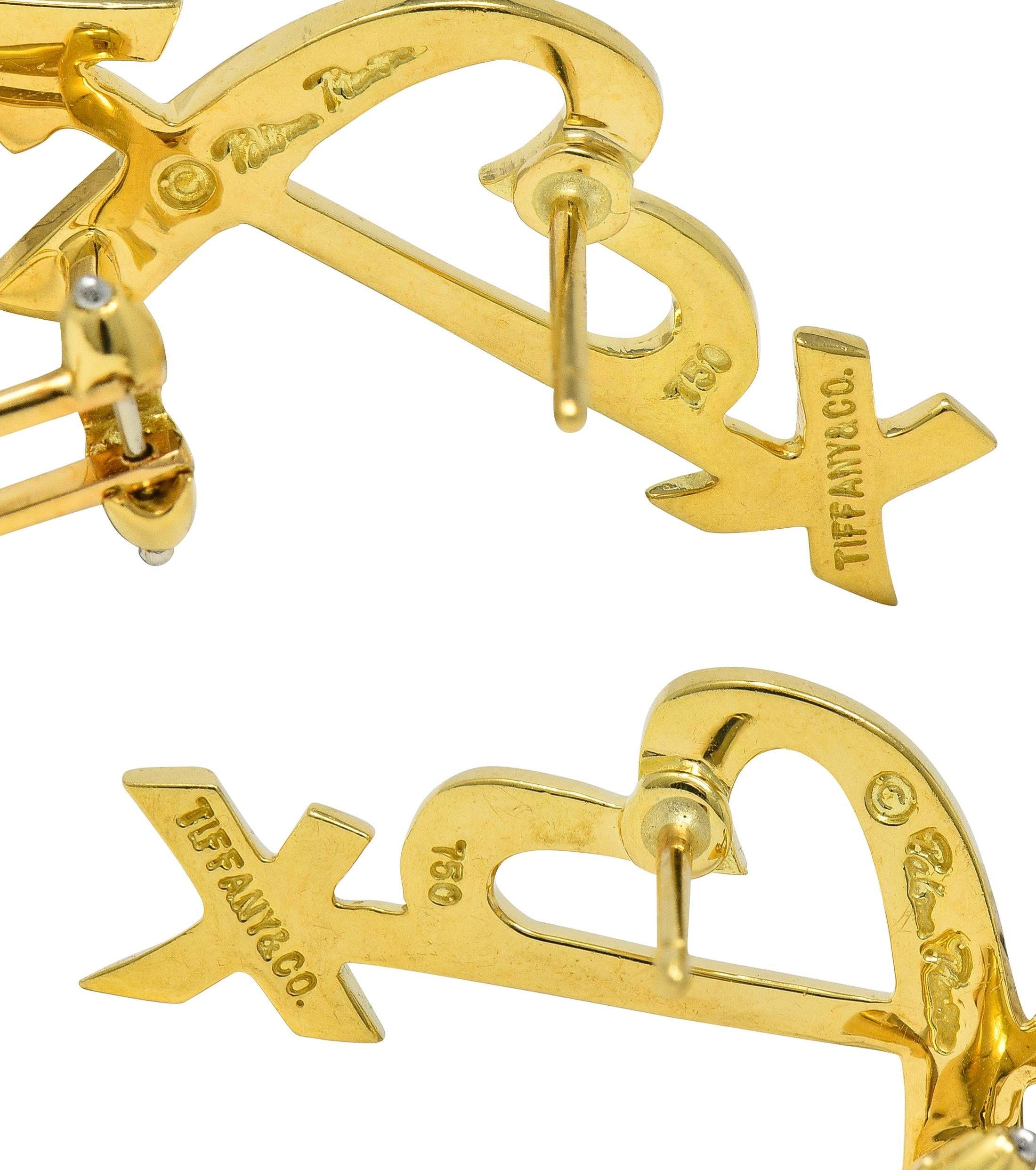 Paloma Picasso Tiffany & Co. 1990's 18K Gold Vintage Loving Heart Arrow Earrings