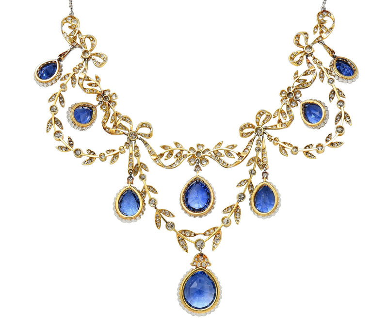 J.E. Caldwell 52.12 CTW Sapphire Diamond Platinum 18K Gold Antique Necklace