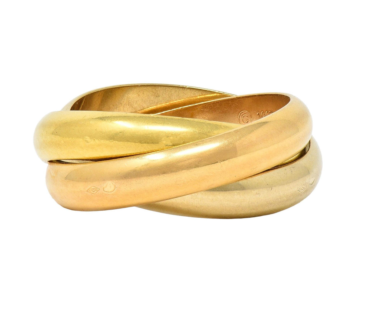 Cartier 1997 French 18 Karat Tri-Colored Gold Vintage Trinity Rolling