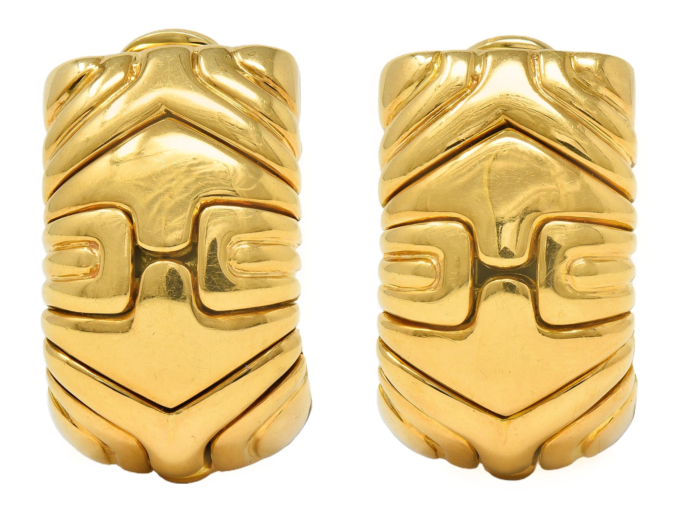 Bulgari 1990's 18 Karat Yellow Gold Vintage Alveare J-Hoop Ear-Clip Earrings