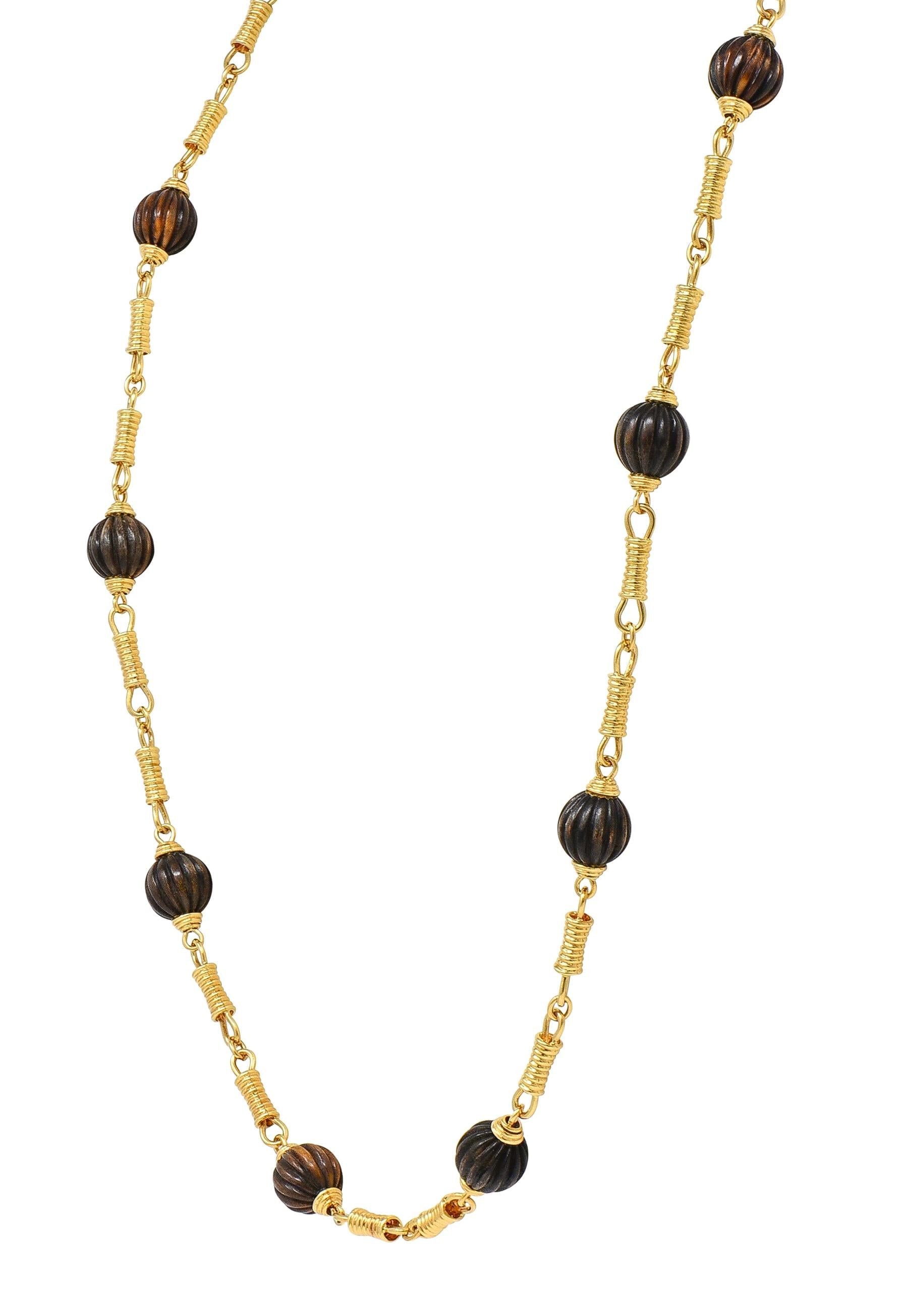 Fred Paris 1960's Horn 18K Yellow Gold Vintage Bead Station Chain Necklace