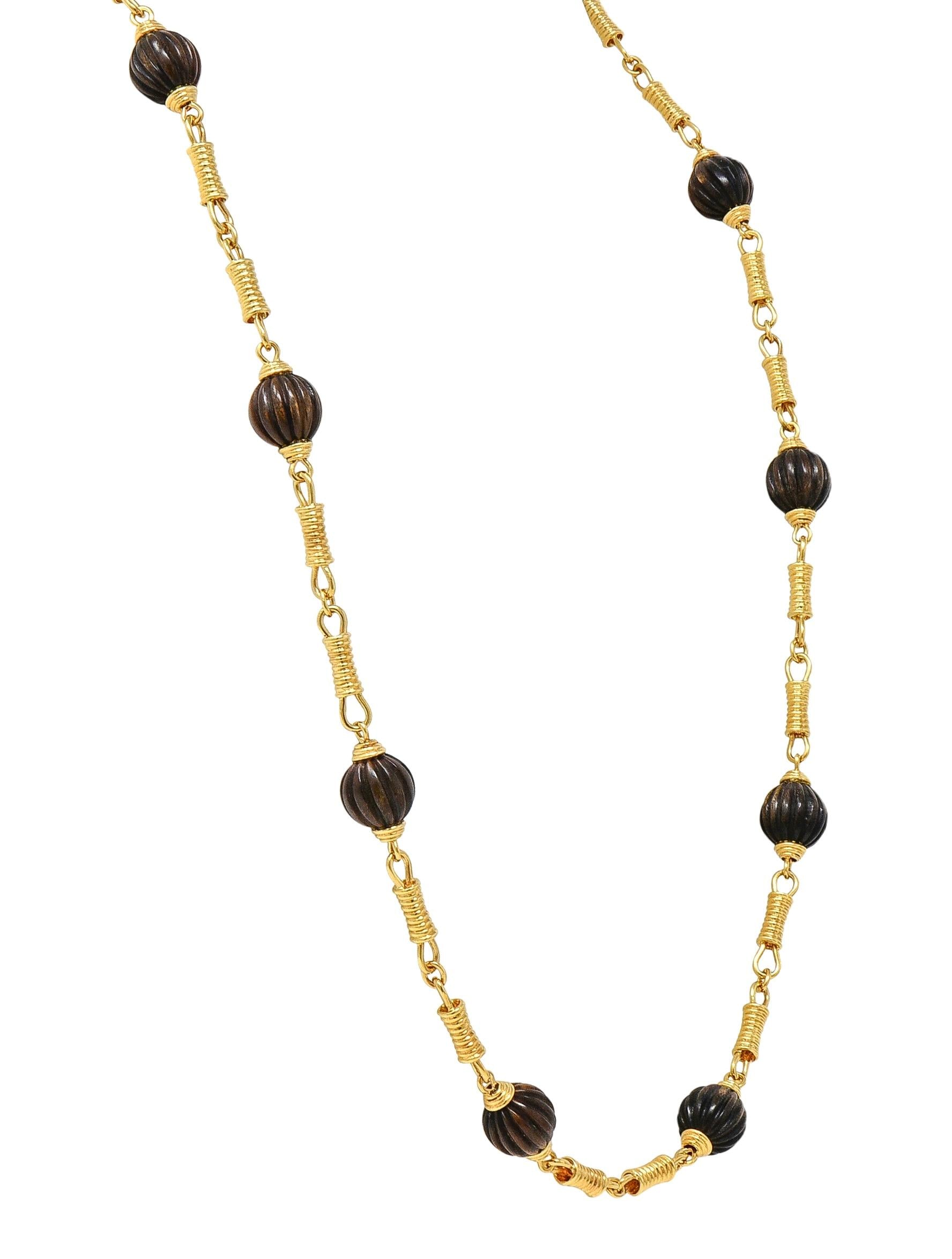 Fred Paris 1960's Horn 18K Yellow Gold Vintage Bead Station Chain Necklace