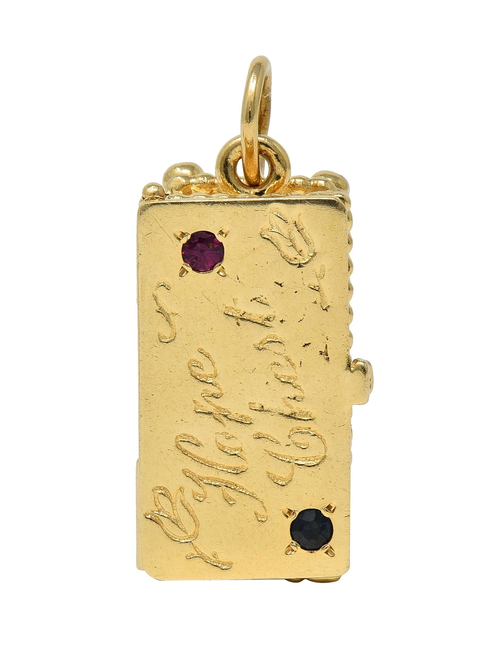 1960's Sapphire Ruby 14 Karat Yellow Gold Vintage Hope Chest Pendant Charm