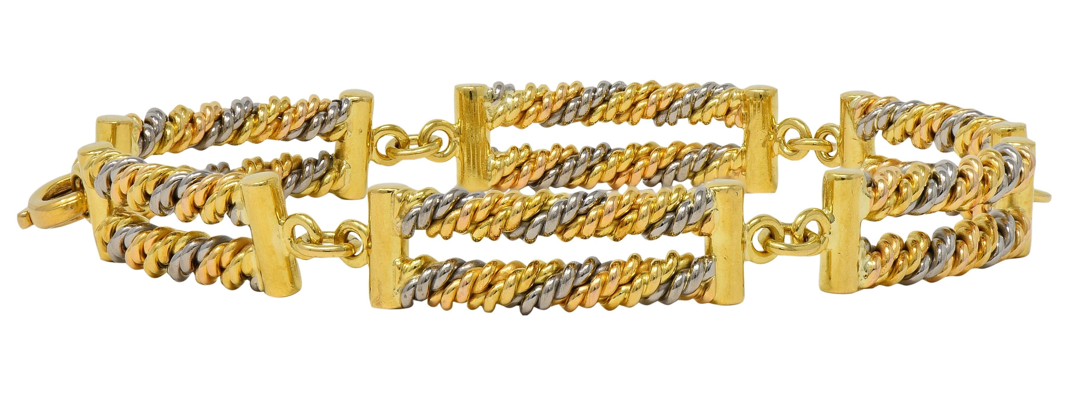 Georg Jensen 1970's Tri-Colored Gold Vintage Twisted Rope Link Chain Bracelet