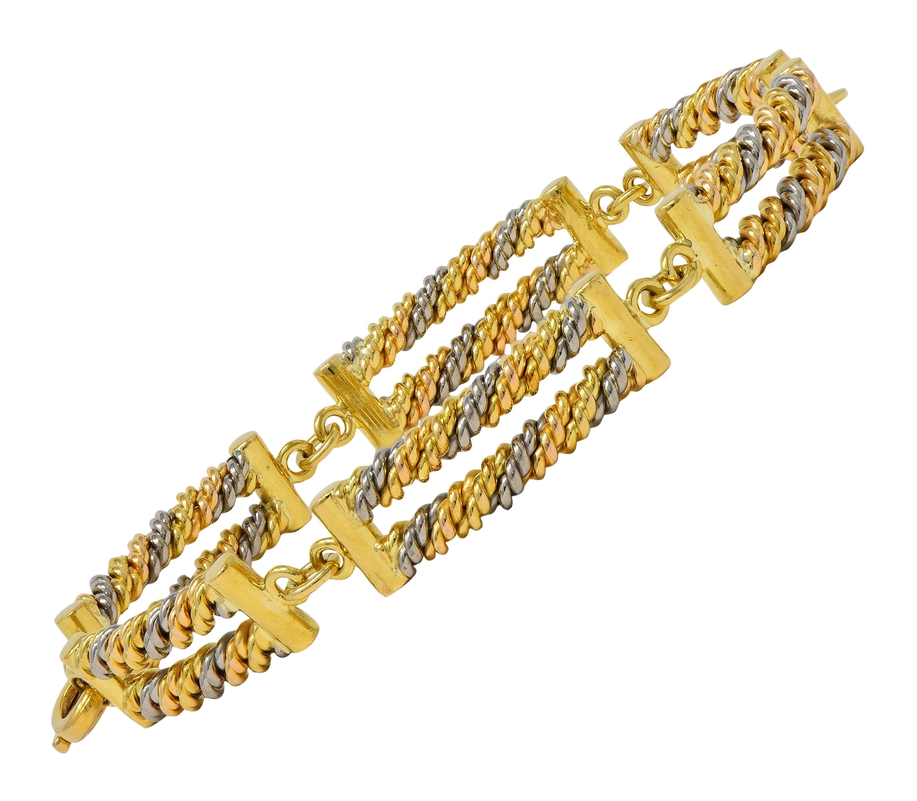 Georg Jensen 1970's Tri-Colored Gold Vintage Twisted Rope Link Chain Bracelet