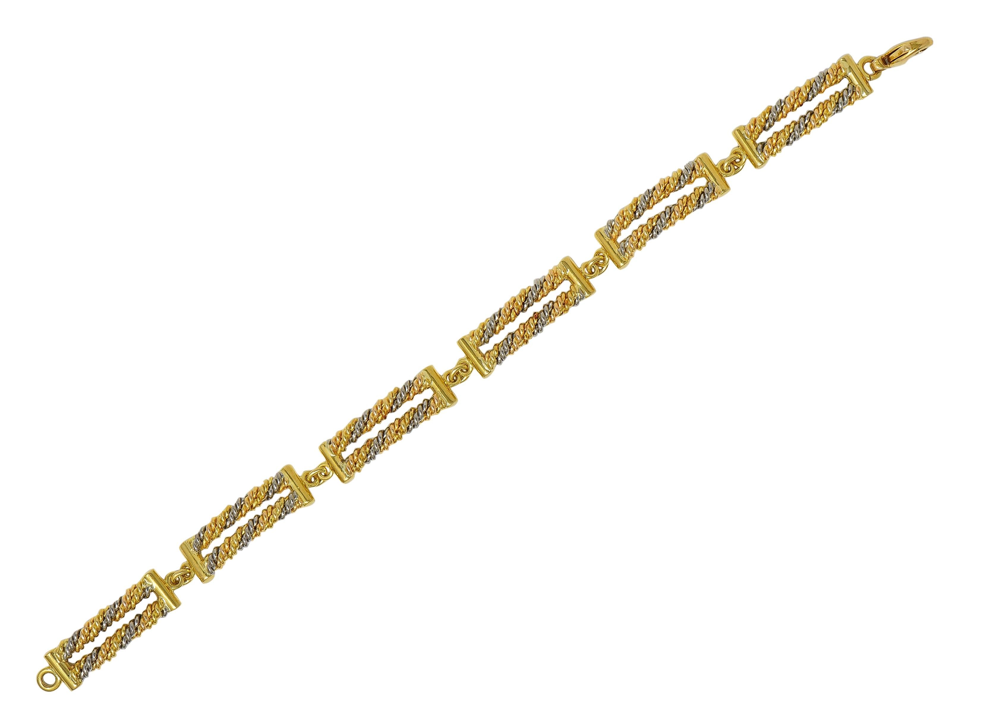 Georg Jensen 1970's Tri-Colored Gold Vintage Twisted Rope Link Chain Bracelet