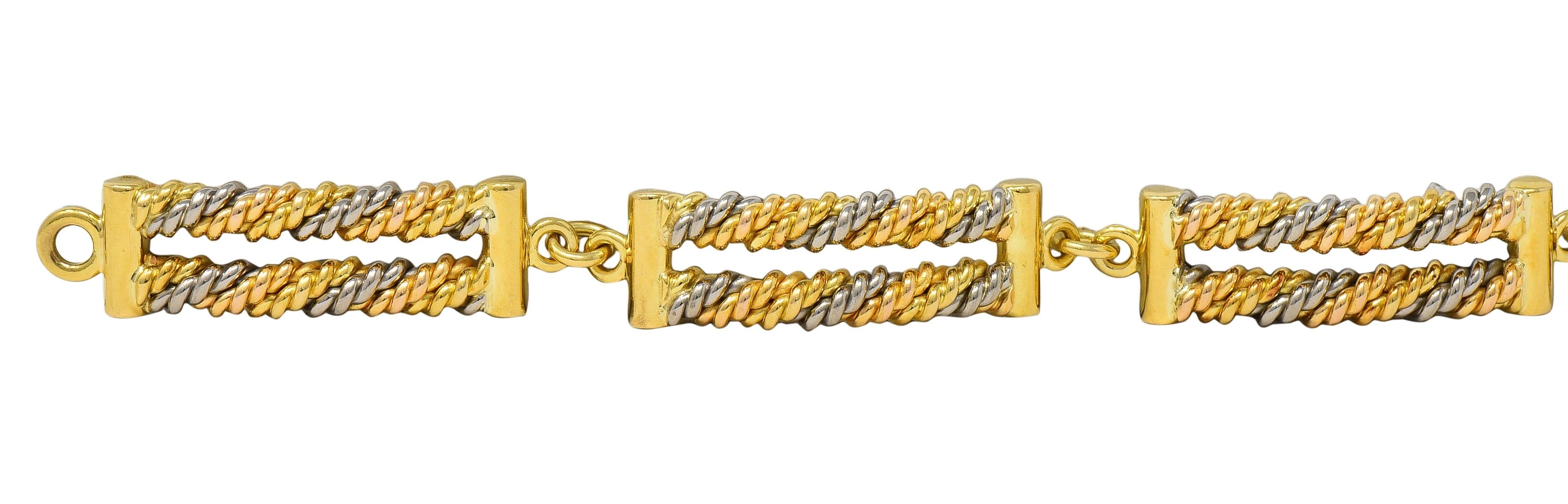 Georg Jensen 1970's Tri-Colored Gold Vintage Twisted Rope Link Chain Bracelet