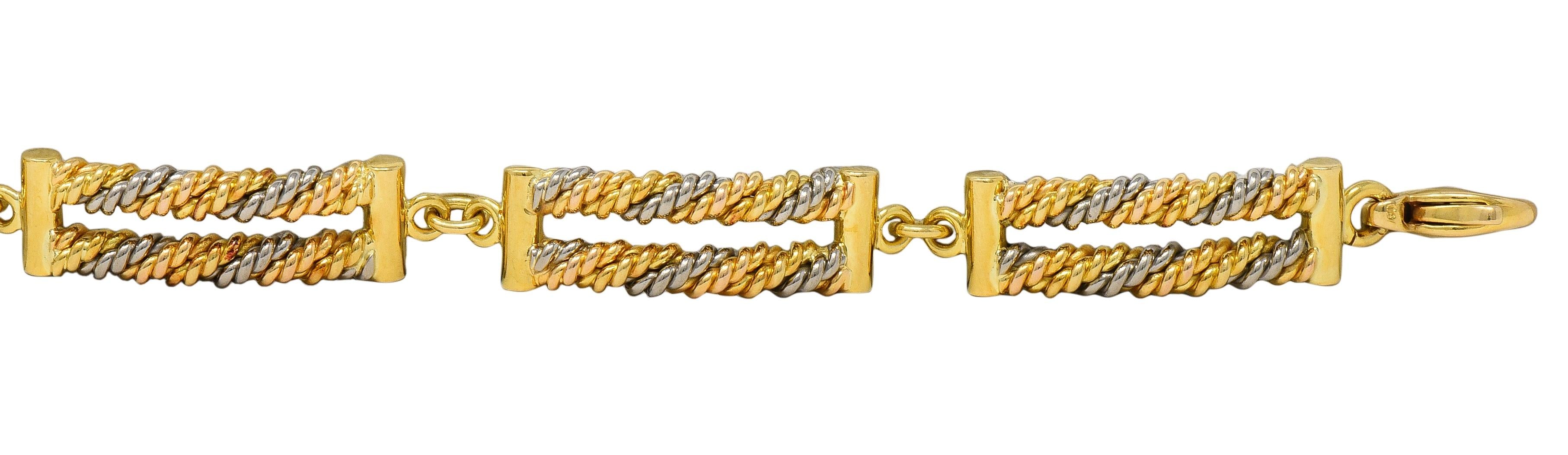 Georg Jensen 1970's Tri-Colored Gold Vintage Twisted Rope Link Chain Bracelet