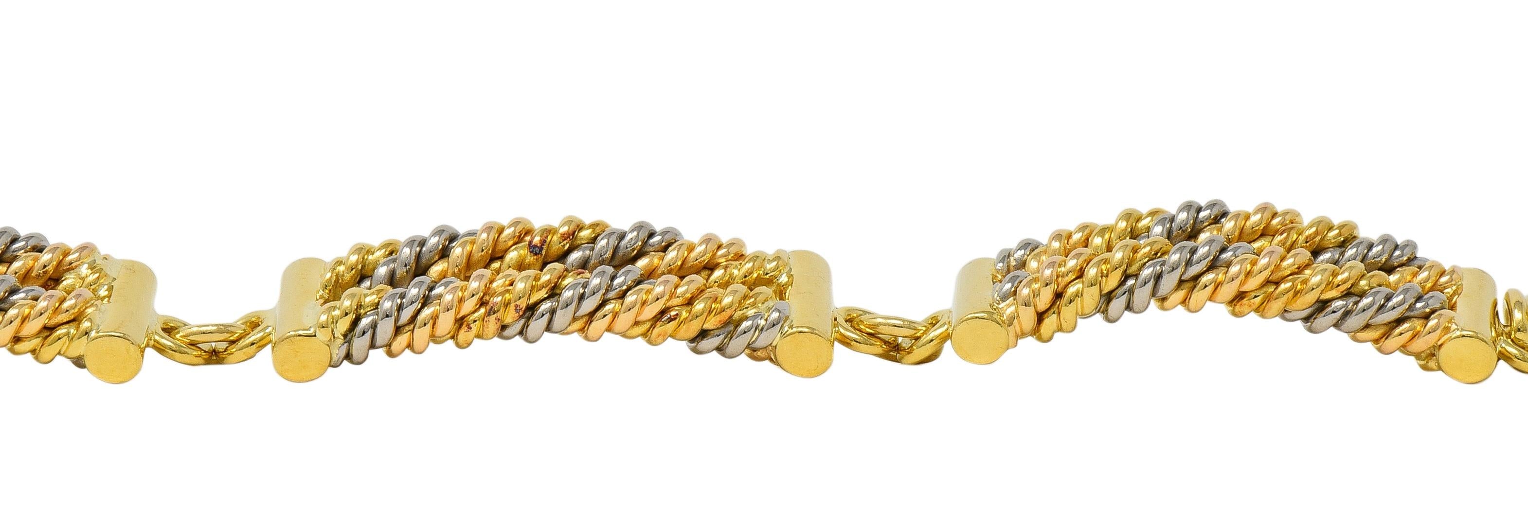 Georg Jensen 1970's Tri-Colored Gold Vintage Twisted Rope Link Chain Bracelet