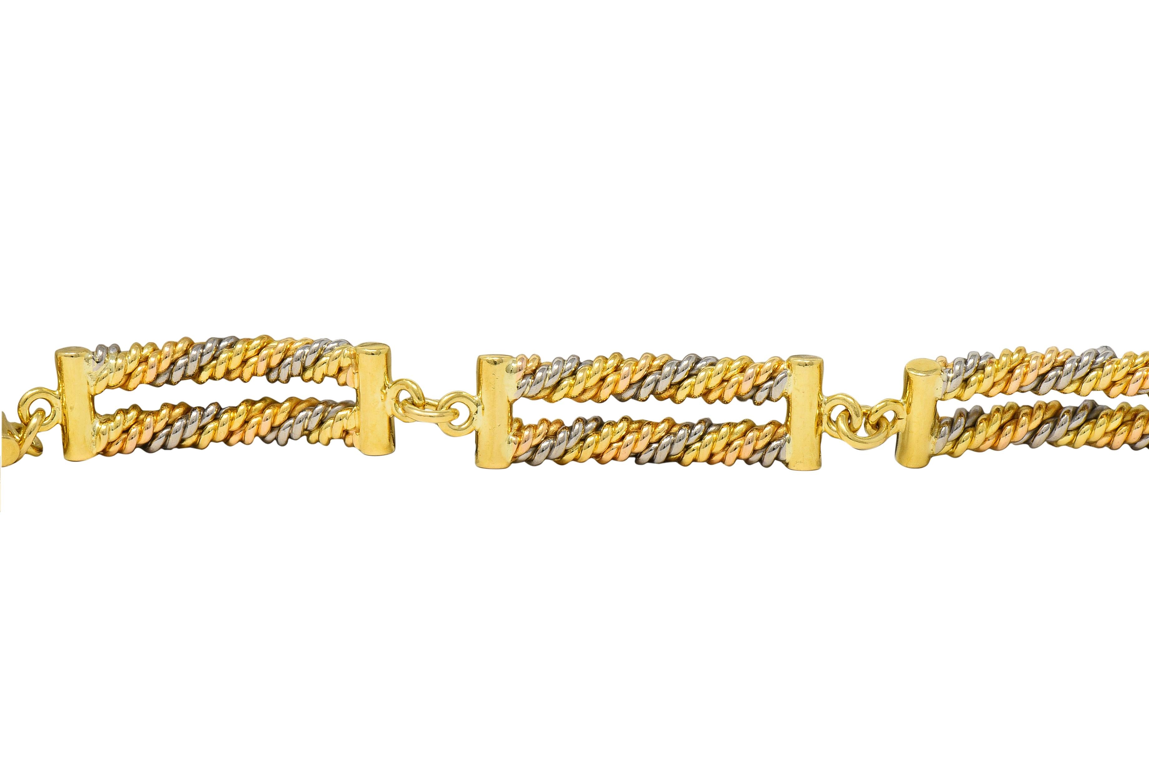 Georg Jensen 1970's Tri-Colored Gold Vintage Twisted Rope Link Chain Bracelet