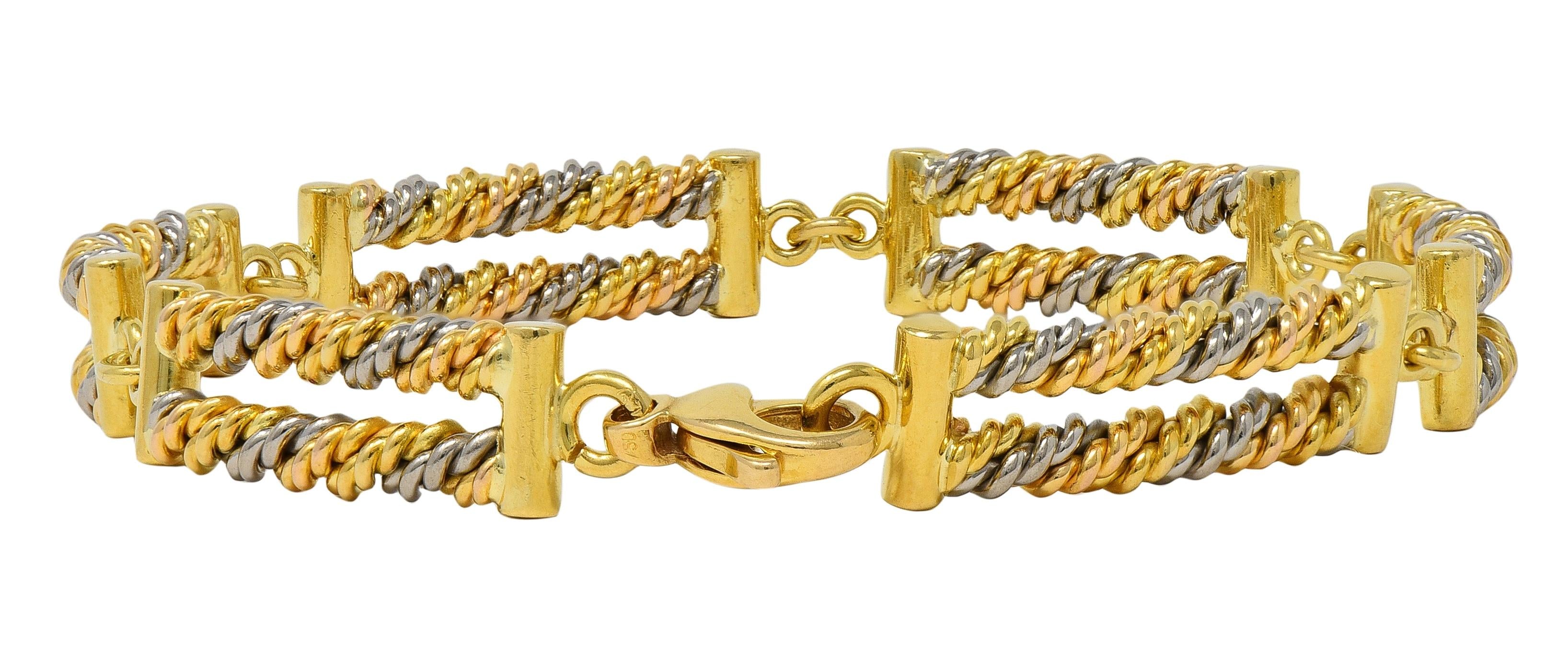 Georg Jensen 1970's Tri-Colored Gold Vintage Twisted Rope Link Chain Bracelet