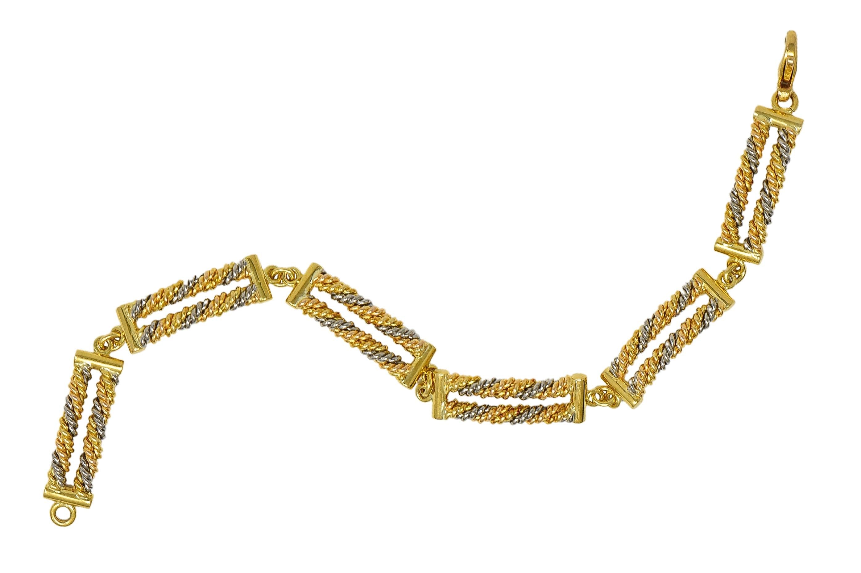 Georg Jensen 1970's Tri-Colored Gold Vintage Twisted Rope Link Chain Bracelet