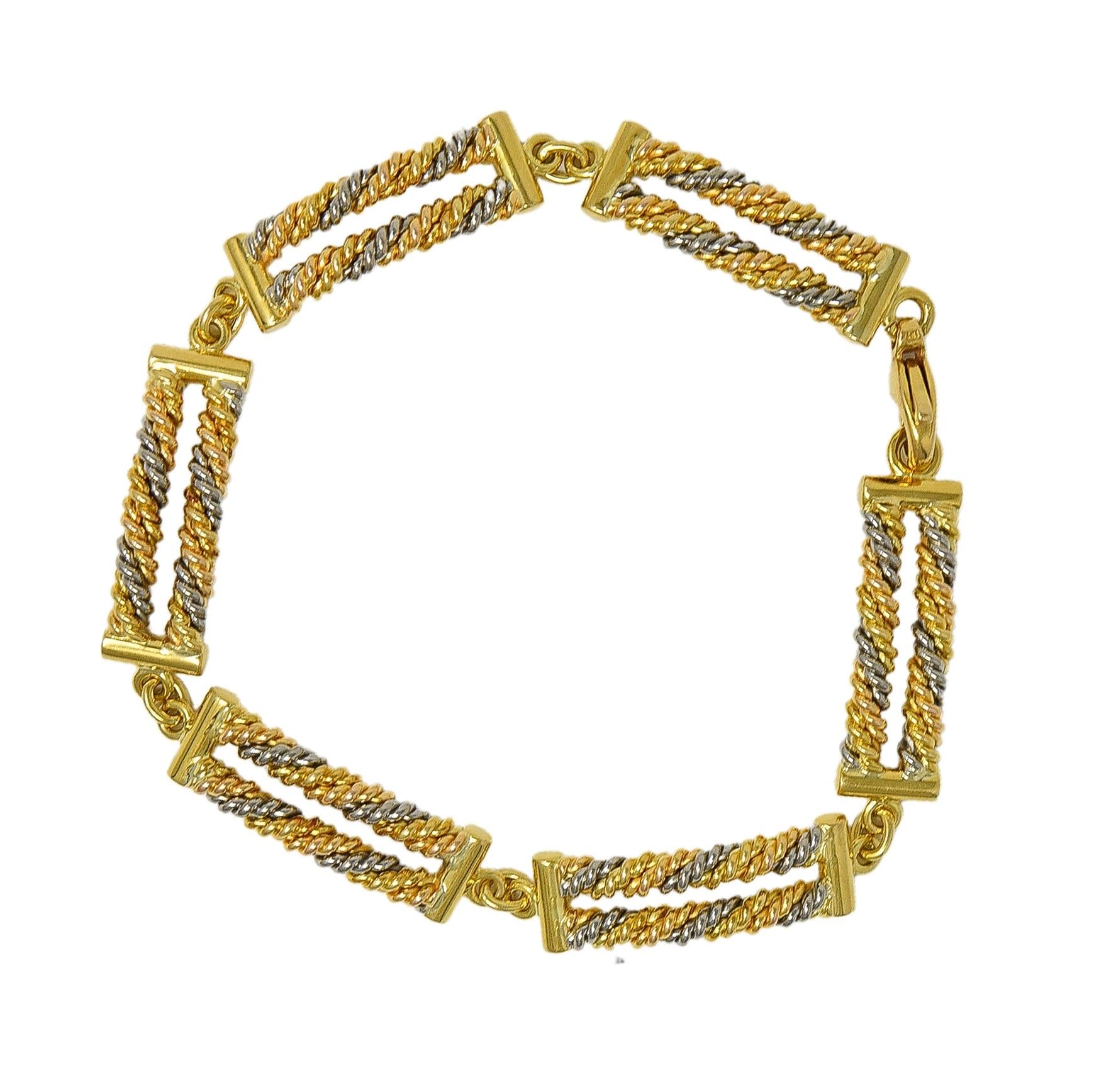 Georg Jensen 1970's Tri-Colored Gold Vintage Twisted Rope Link Chain Bracelet
