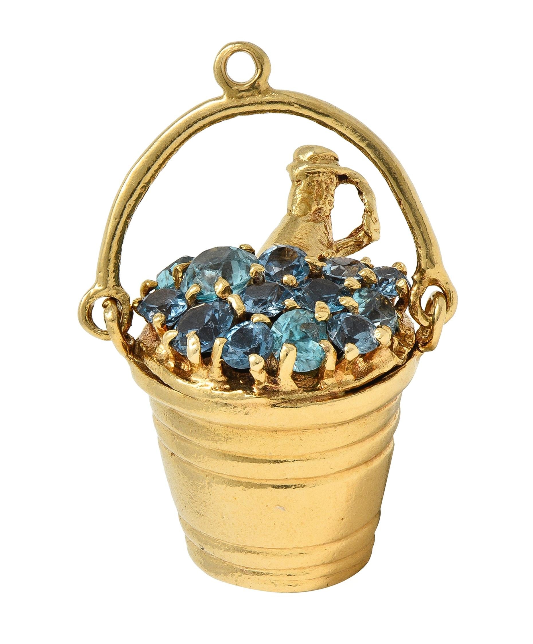 1960's Zircon 14 Karat Yellow Gold Vintage Champagne Bucket Pendant Charm