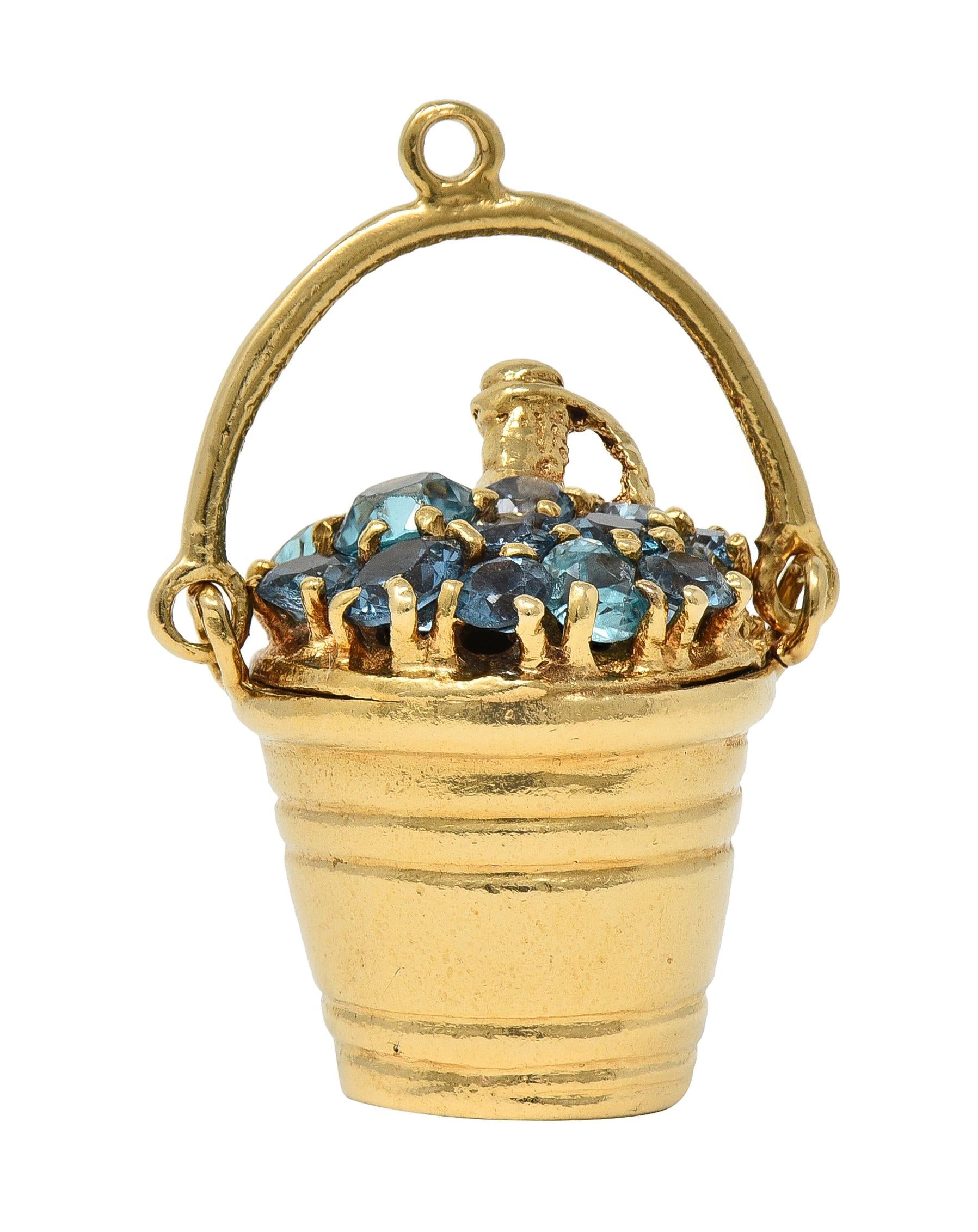 1960's Zircon 14 Karat Yellow Gold Vintage Champagne Bucket Pendant Charm