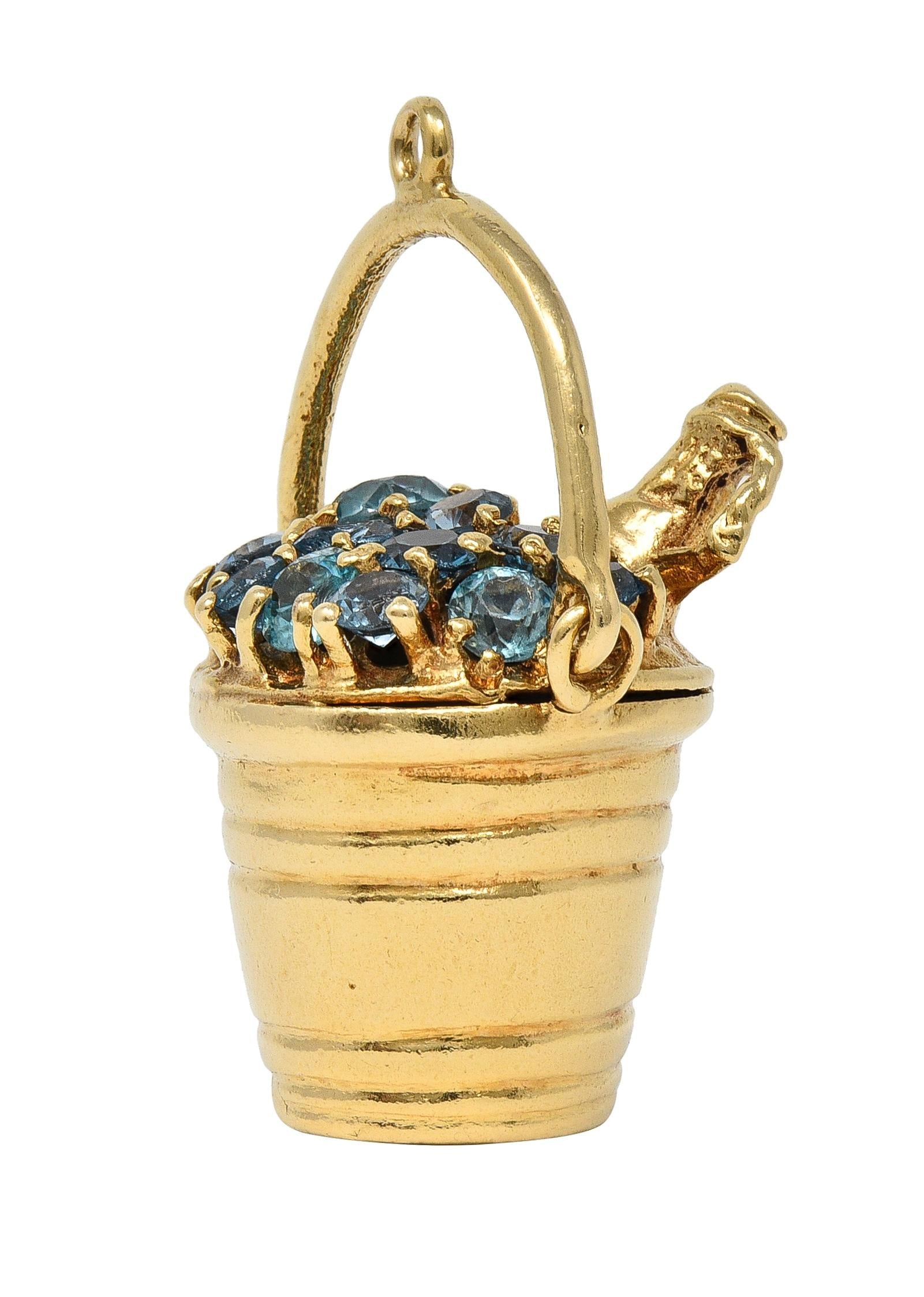 1960's Zircon 14 Karat Yellow Gold Vintage Champagne Bucket Pendant Charm