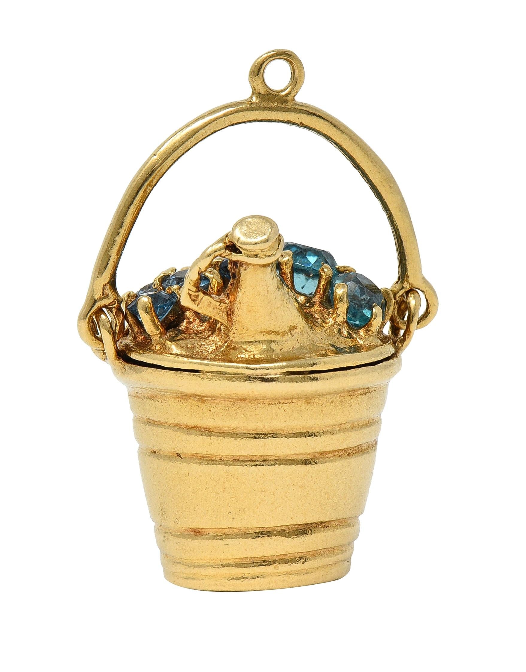 1960's Zircon 14 Karat Yellow Gold Vintage Champagne Bucket Pendant Charm