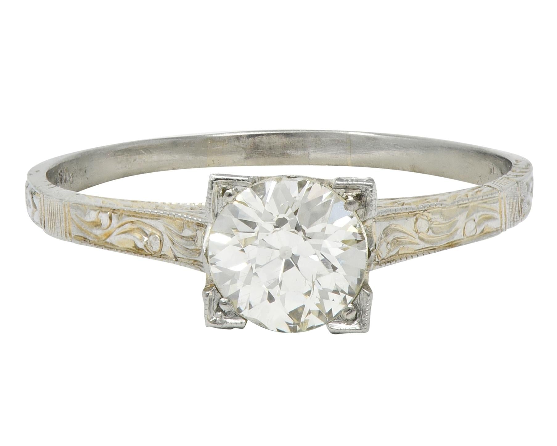 Art Deco Old European Diamond 18K White Gold Vintage Solitaire Engagement Ring