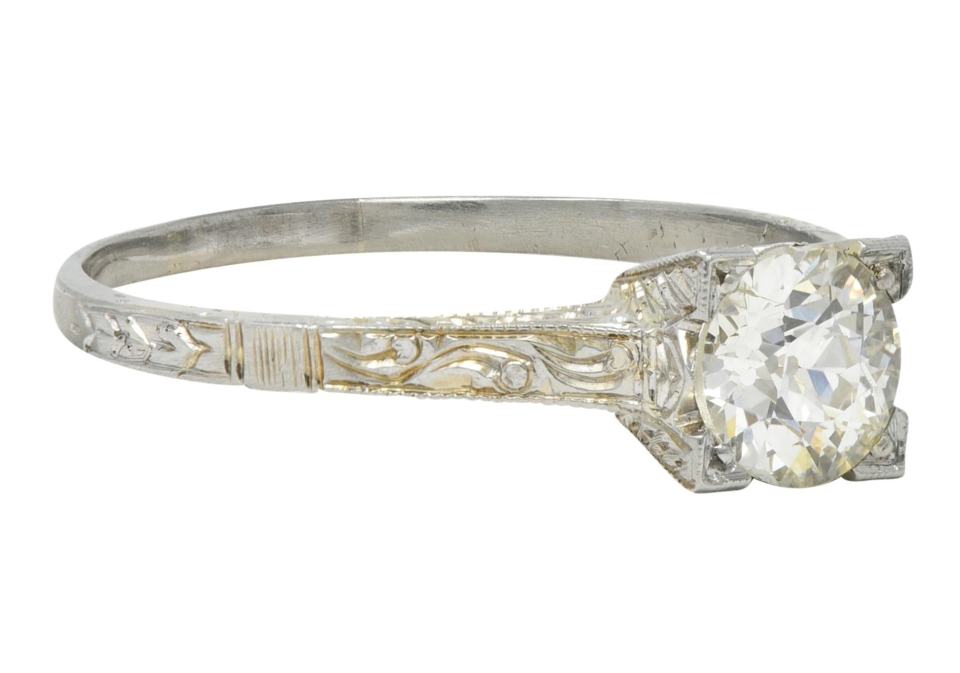 Art Deco Old European Diamond 18K White Gold Vintage Solitaire Engagement Ring