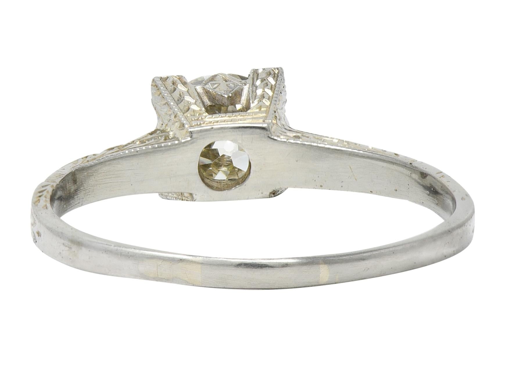 Art Deco Old European Diamond 18K White Gold Vintage Solitaire Engagement Ring