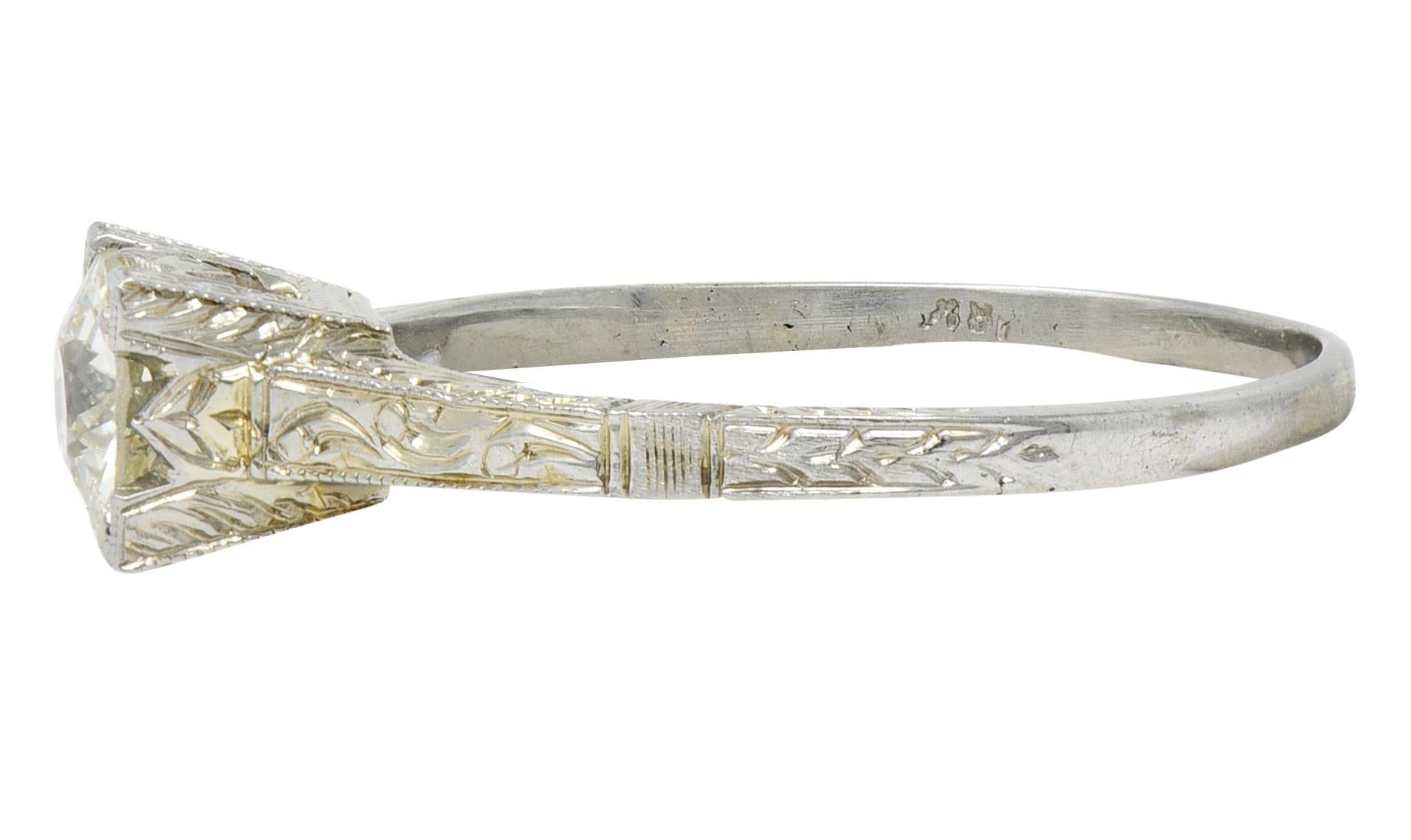 Art Deco Old European Diamond 18K White Gold Vintage Solitaire Engagement Ring