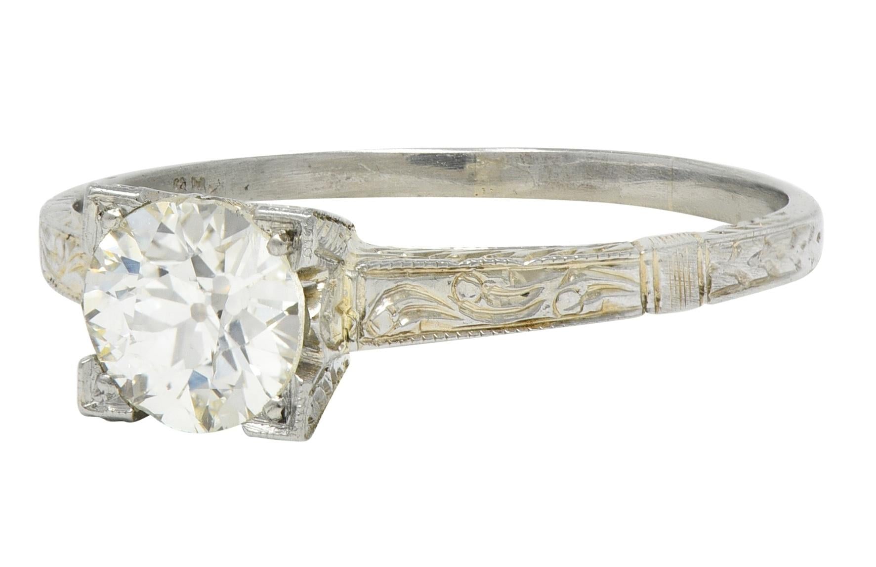 Art Deco Old European Diamond 18K White Gold Vintage Solitaire Engagement Ring