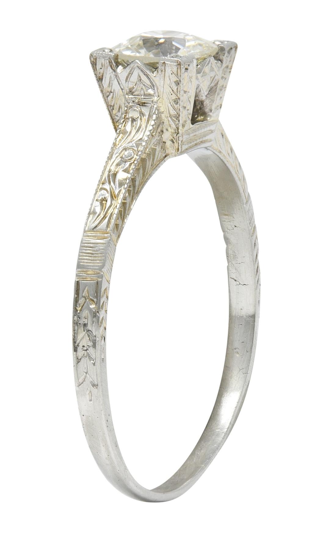 Art Deco Old European Diamond 18K White Gold Vintage Solitaire Engagement Ring