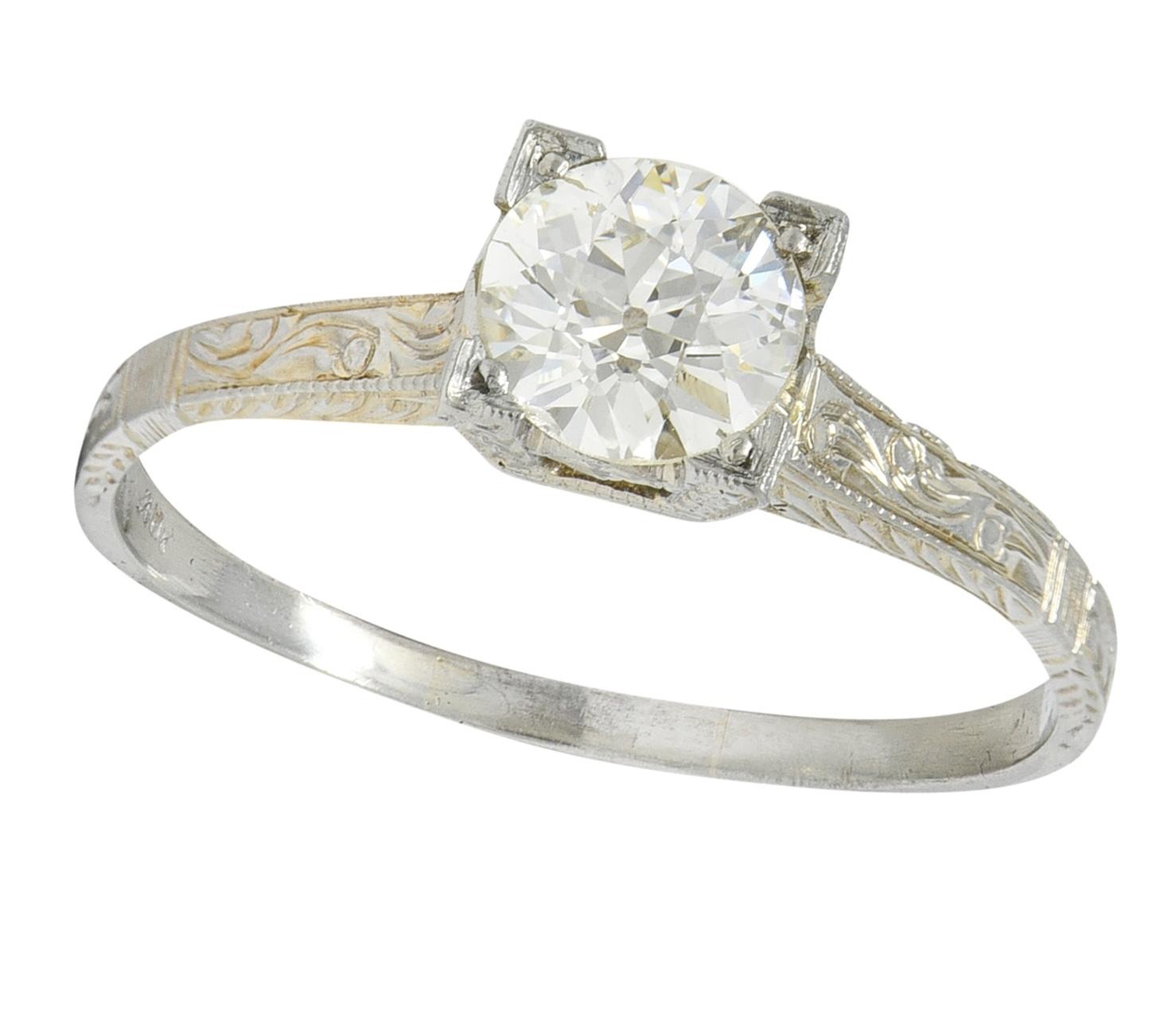 Art Deco Old European Diamond 18K White Gold Vintage Solitaire Engagement Ring
