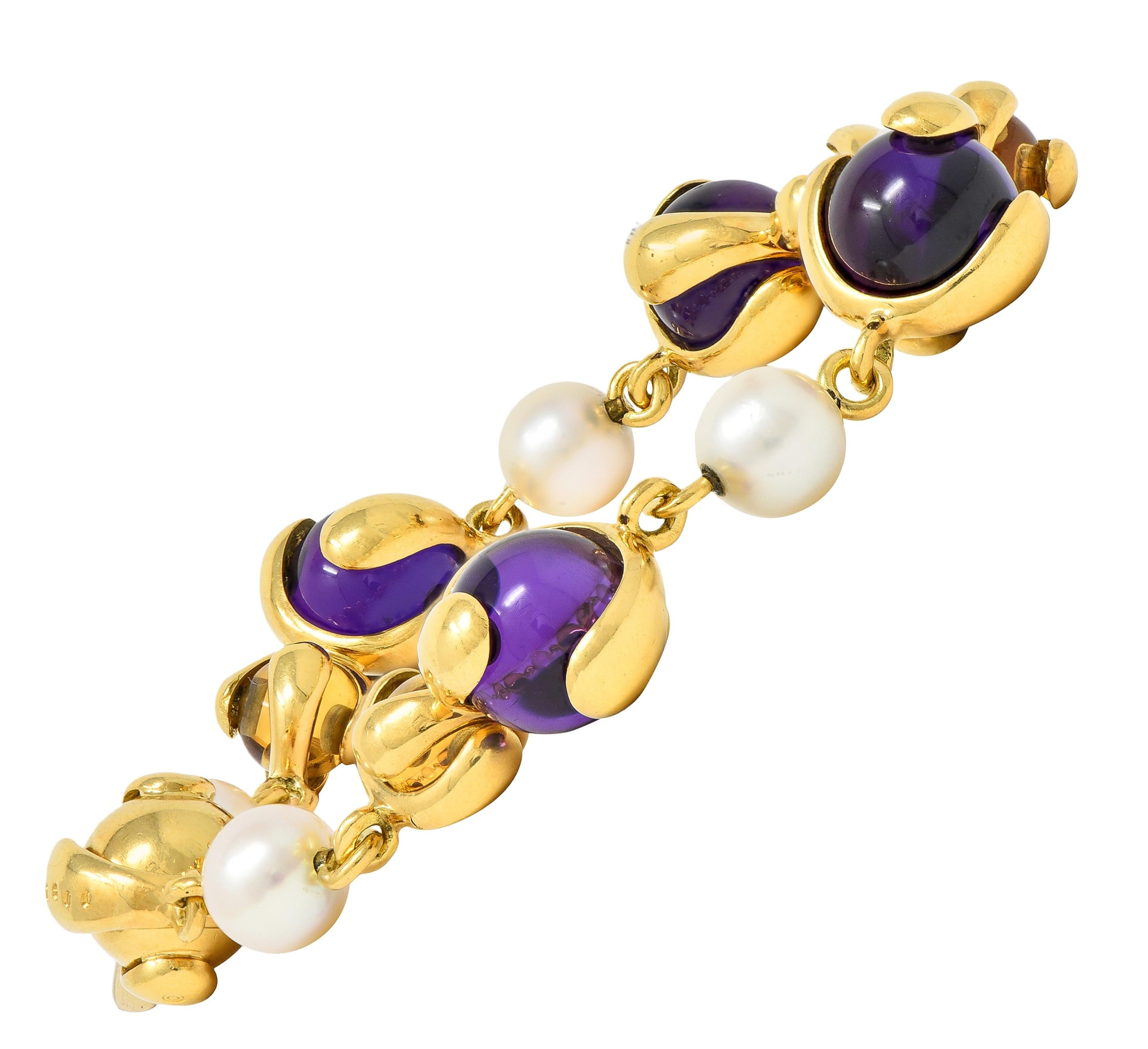 Marina B. 2000's Amethyst Pearl Citrine 18K Yellow Gold Cardan Bead Bracelet