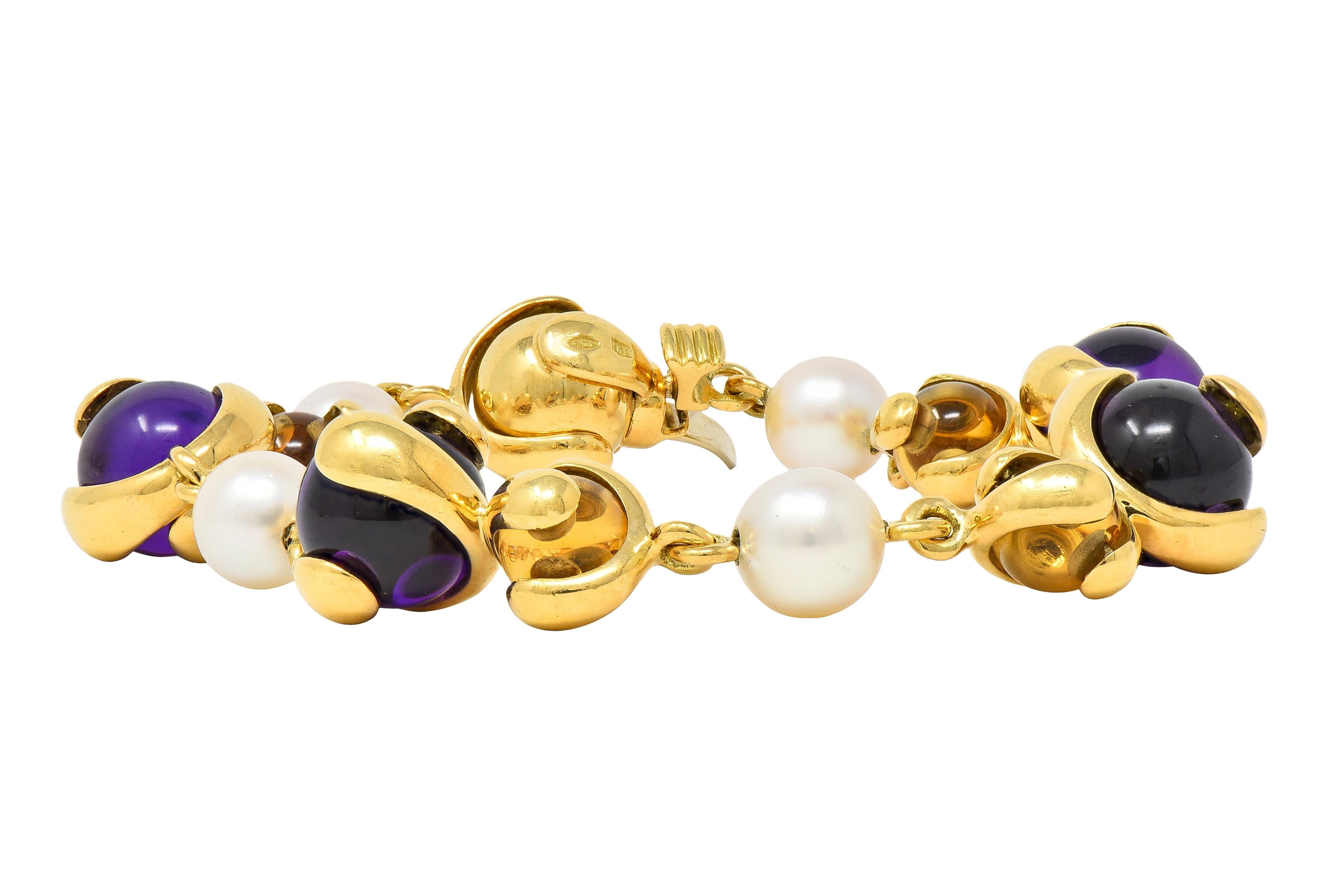 Marina B. 2000's Amethyst Pearl Citrine 18K Yellow Gold Cardan Bead Bracelet
