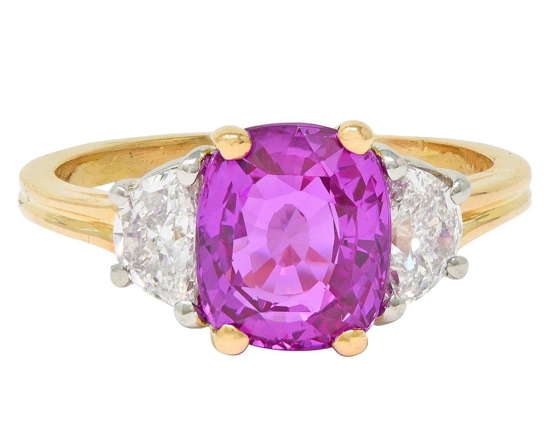 Oscar Heyman 1980's 3.30 CTW Pink Sapphire Diamond Platinum 18K Gold Ring GIA