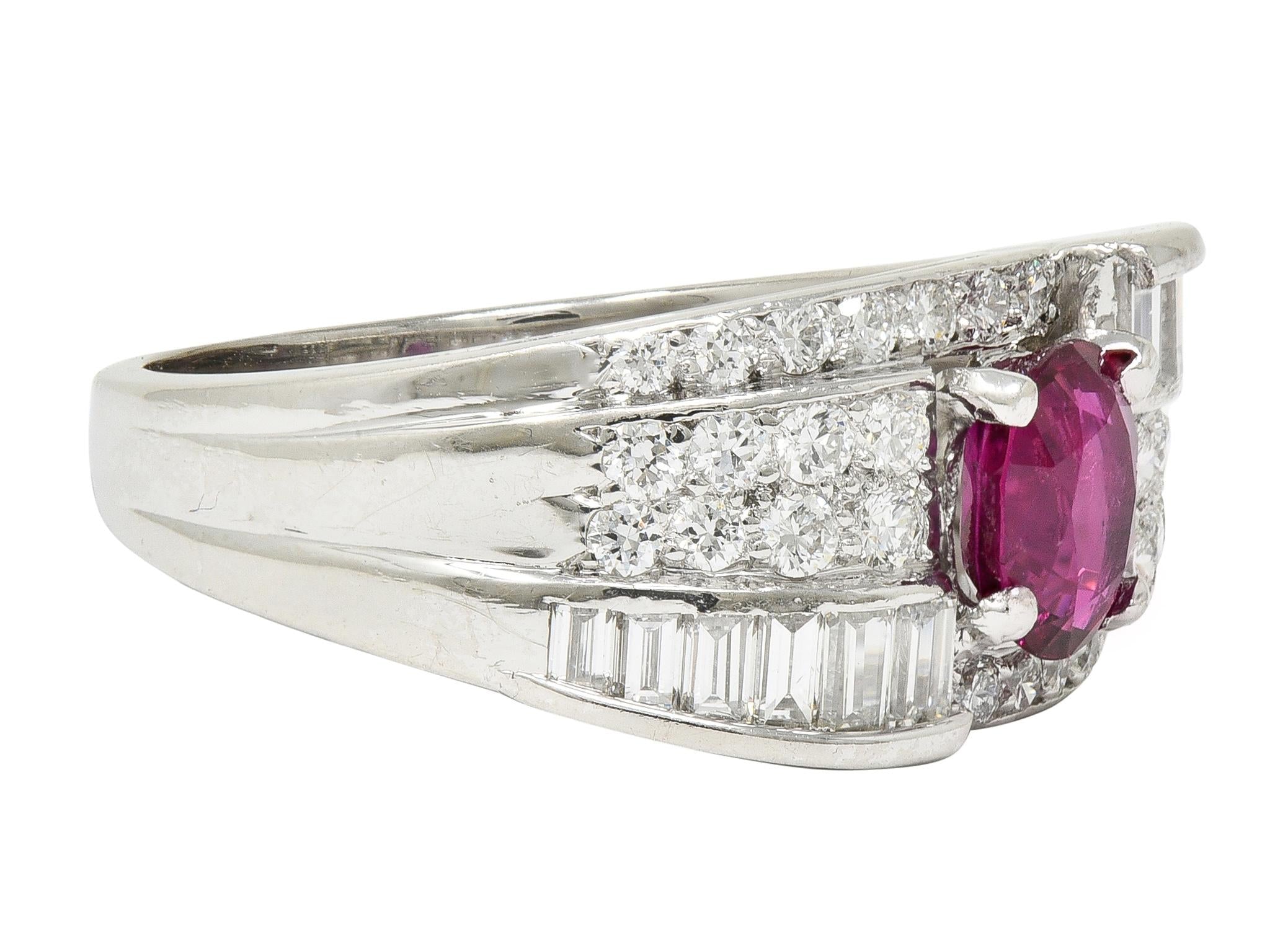 Vintage 2.25 CTW No Heat Ruby Diamond Platinum Wide Band Ring GIA