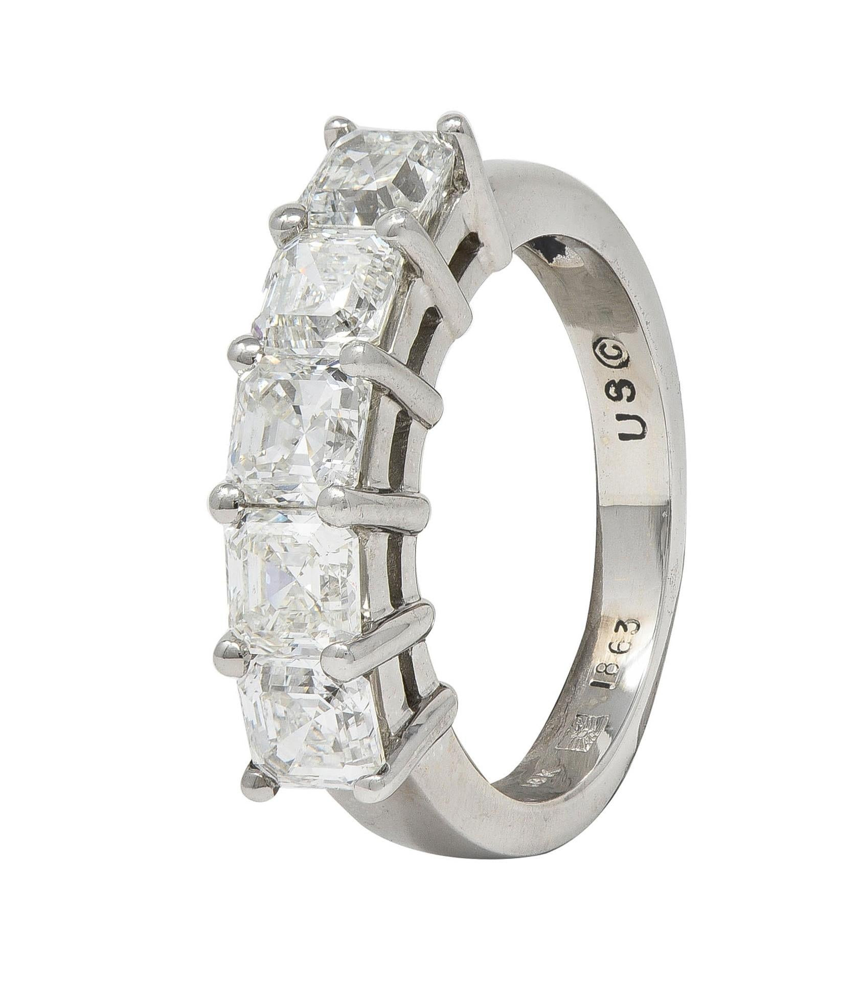 Contemporary 2.55 CTW Asscher Cut Diamond 18 Karat Yellow Gold Wedding Band Ring