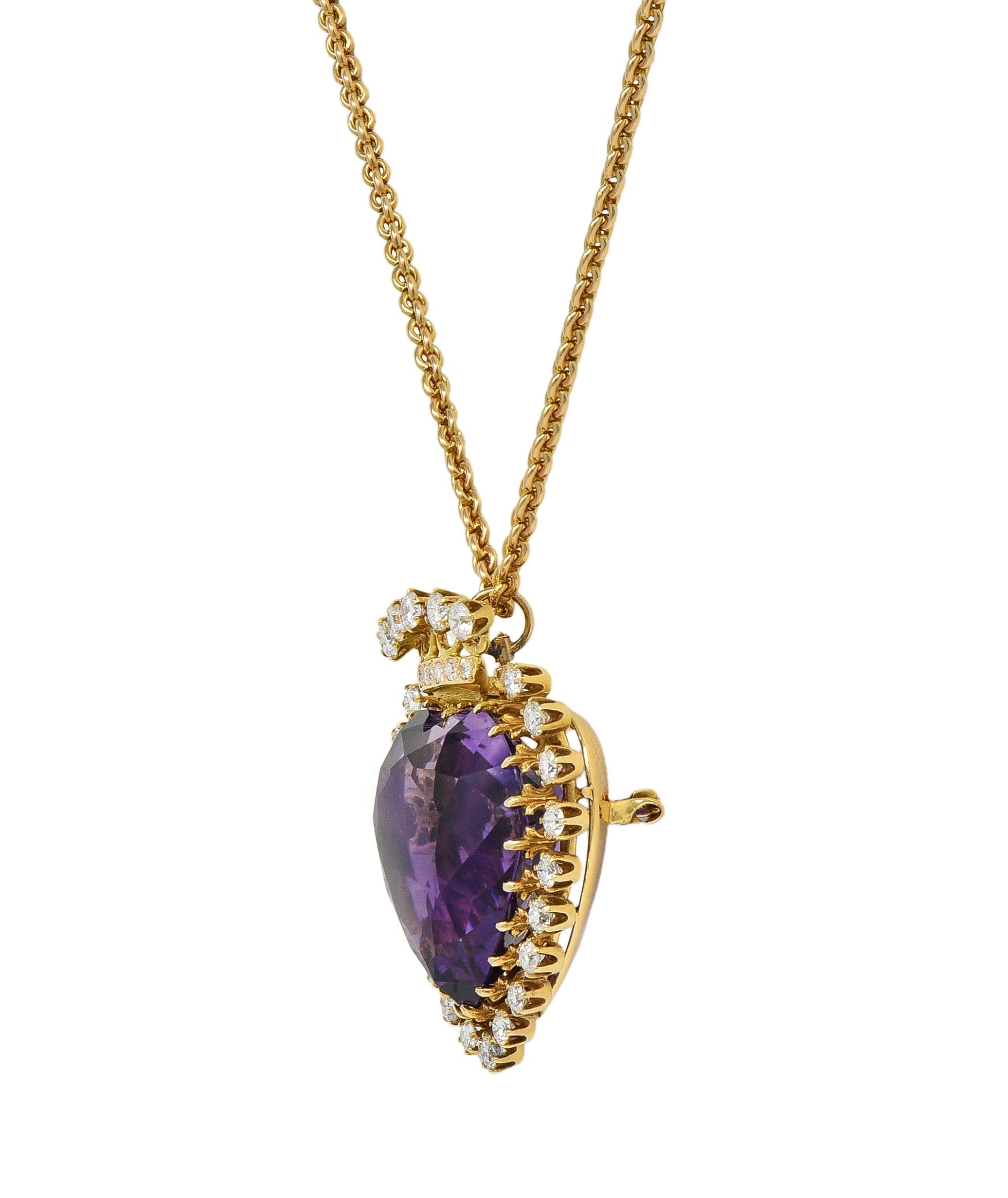 1960's Victorian Revival Amethyst 14K Gold Vintage Heart Pendant Necklace