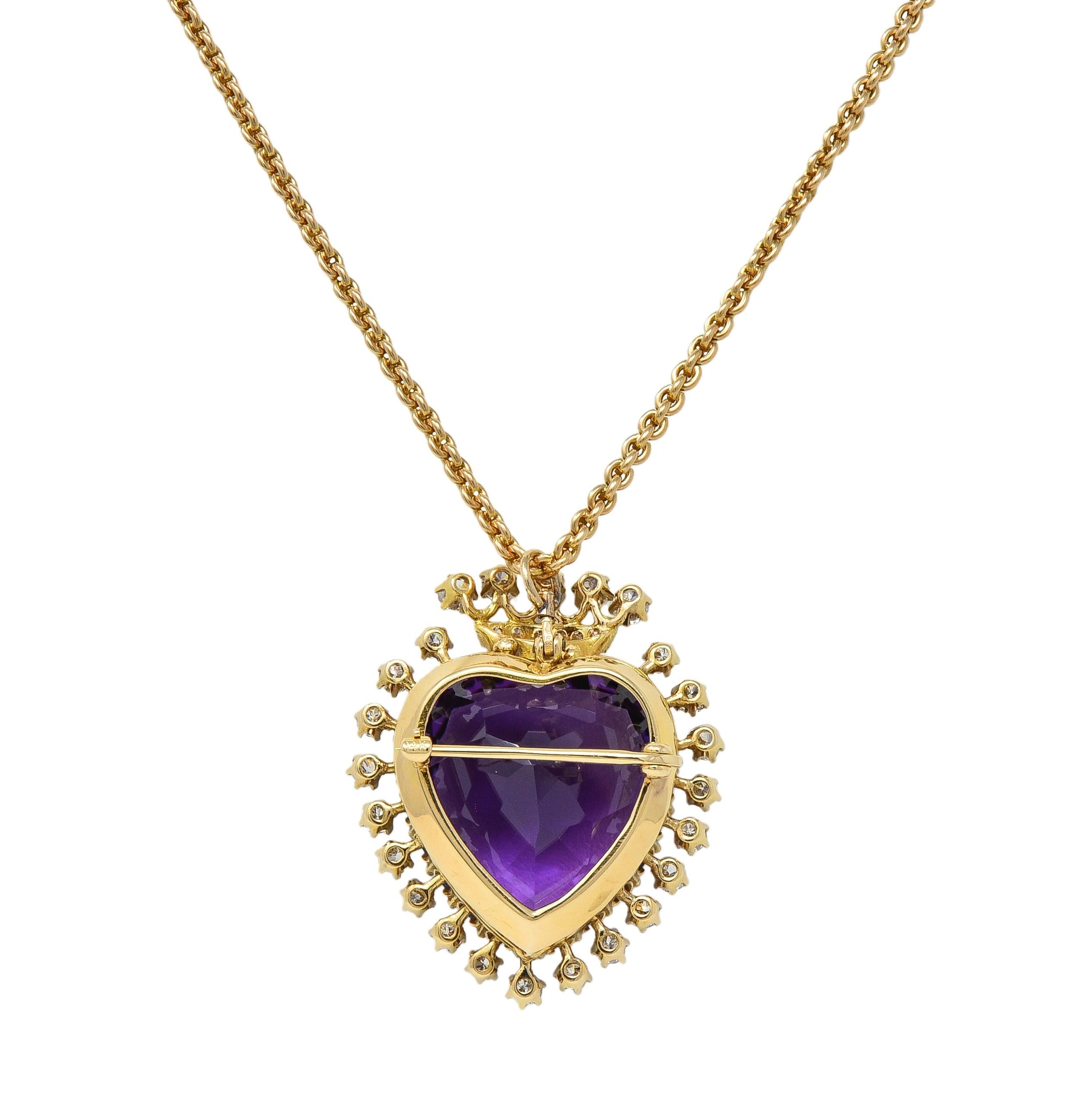 1960's Victorian Revival Amethyst 14K Gold Vintage Heart Pendant Necklace