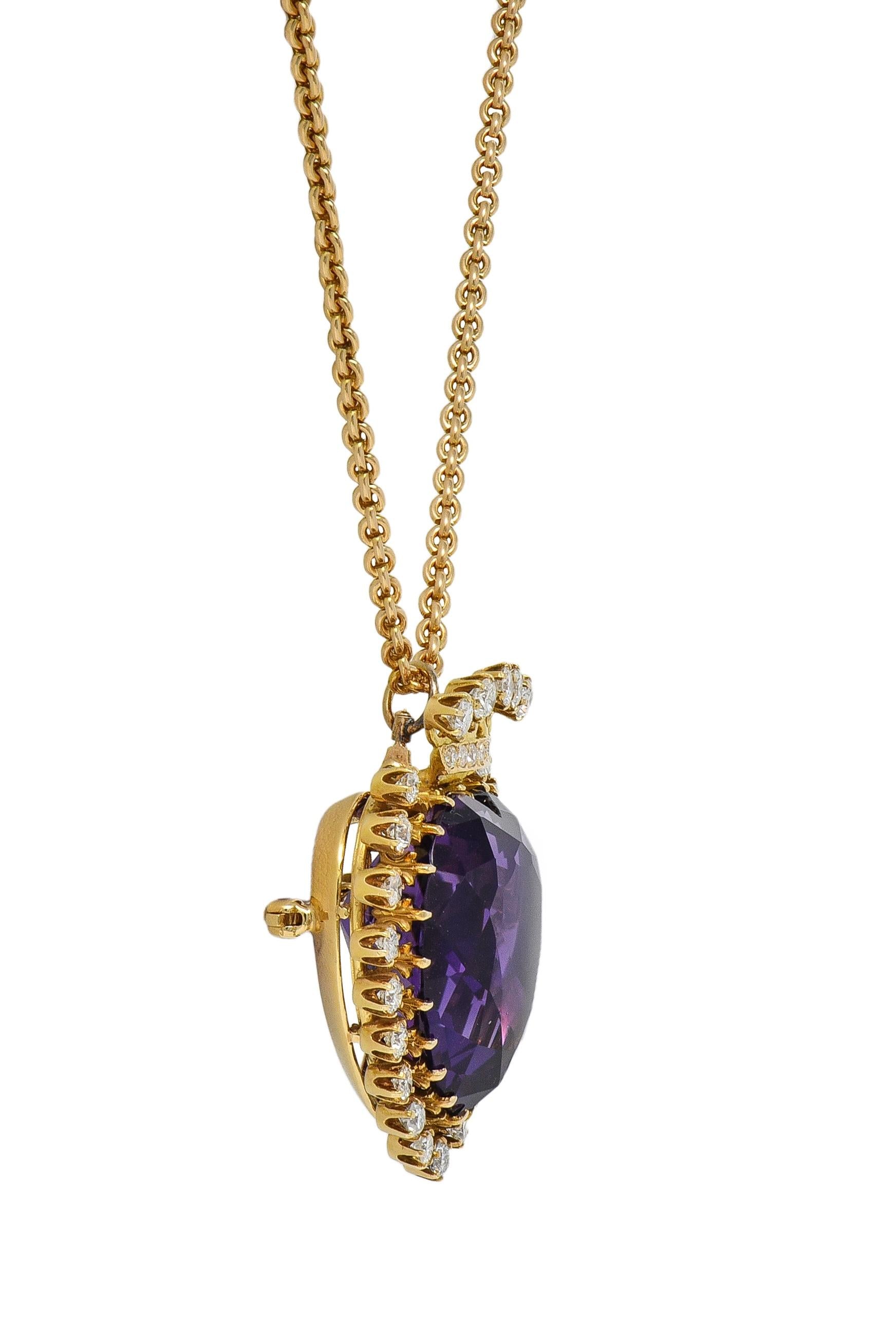 1960's Victorian Revival Amethyst 14K Gold Vintage Heart Pendant Necklace