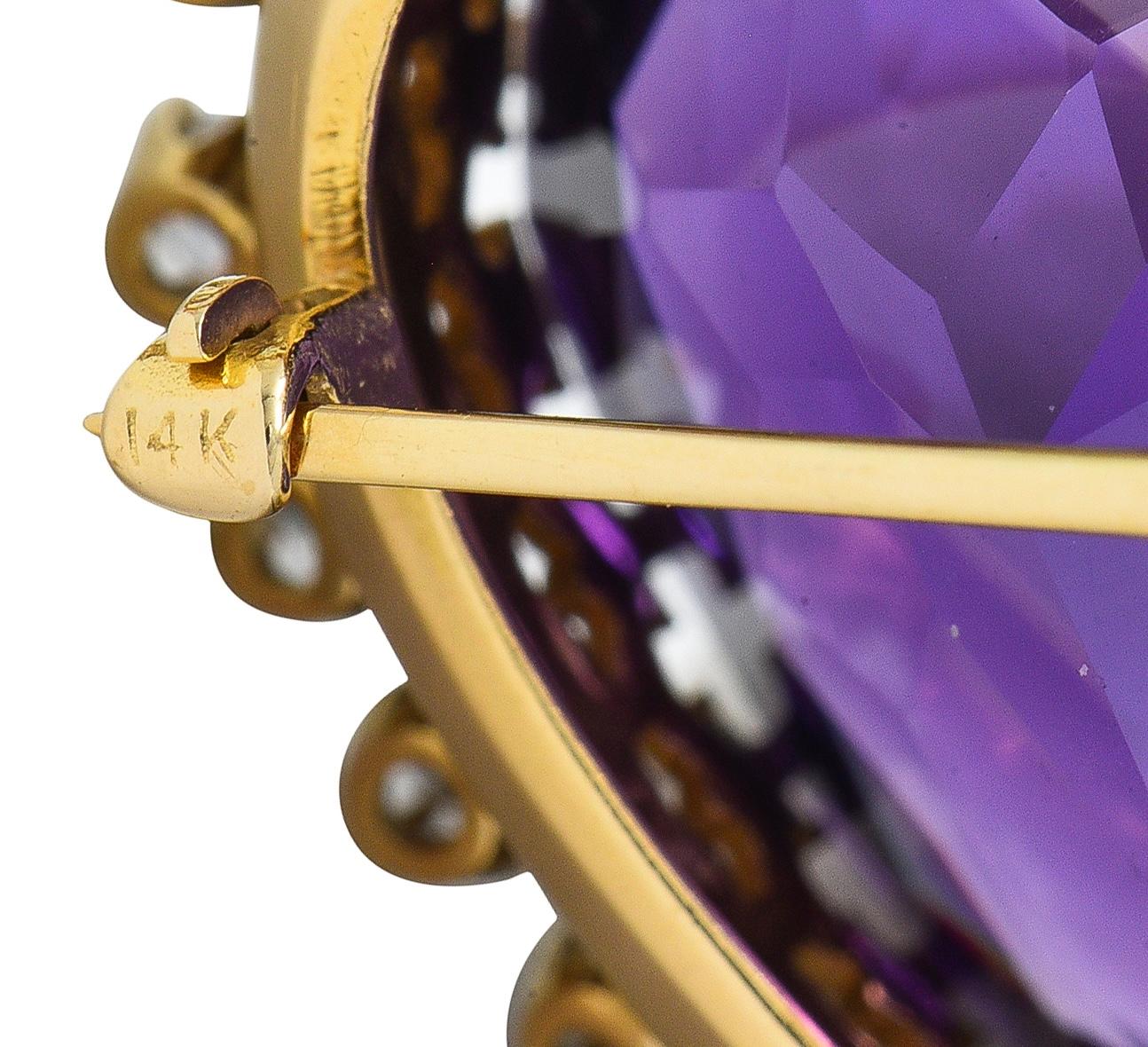1960's Victorian Revival Amethyst 14K Gold Vintage Heart Pendant Necklace