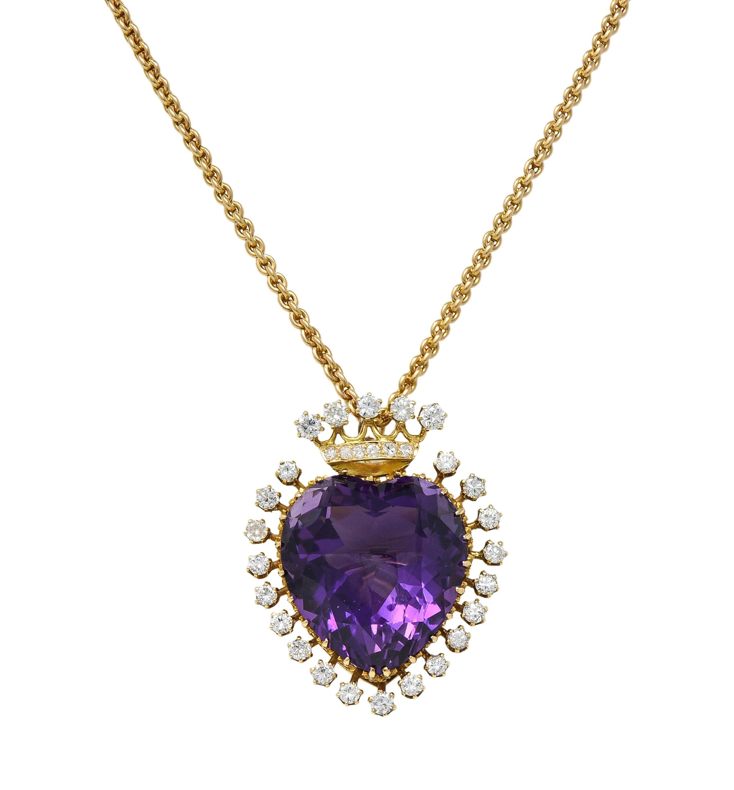 1960's Victorian Revival Amethyst 14K Gold Vintage Heart Pendant Necklace